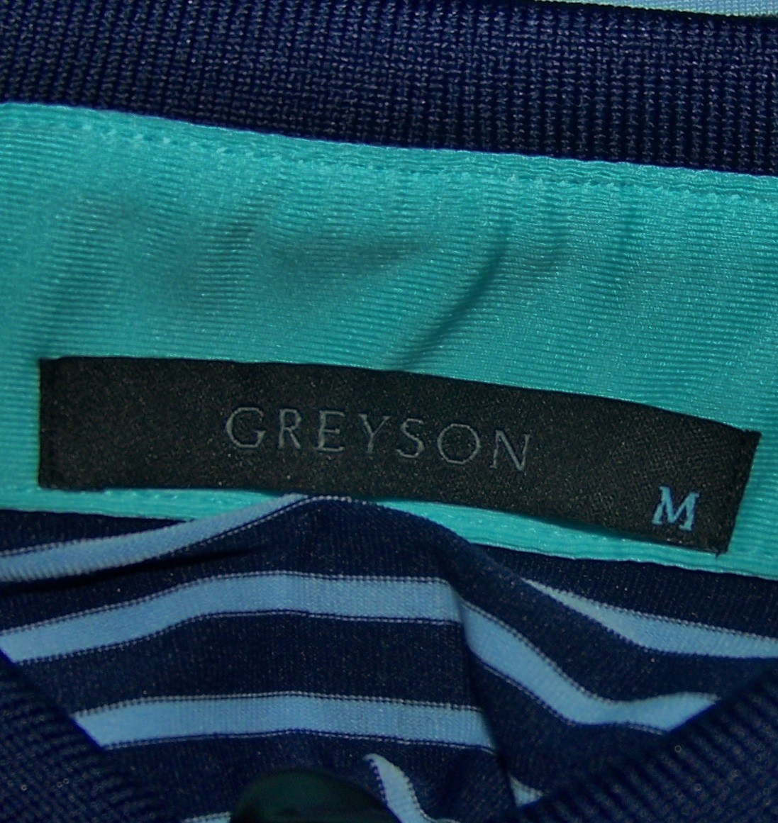 NEW $110 GREYSON Polyester Spandex Polo Shirt DEEPDALE GOLF CLUB M Blue Stripes