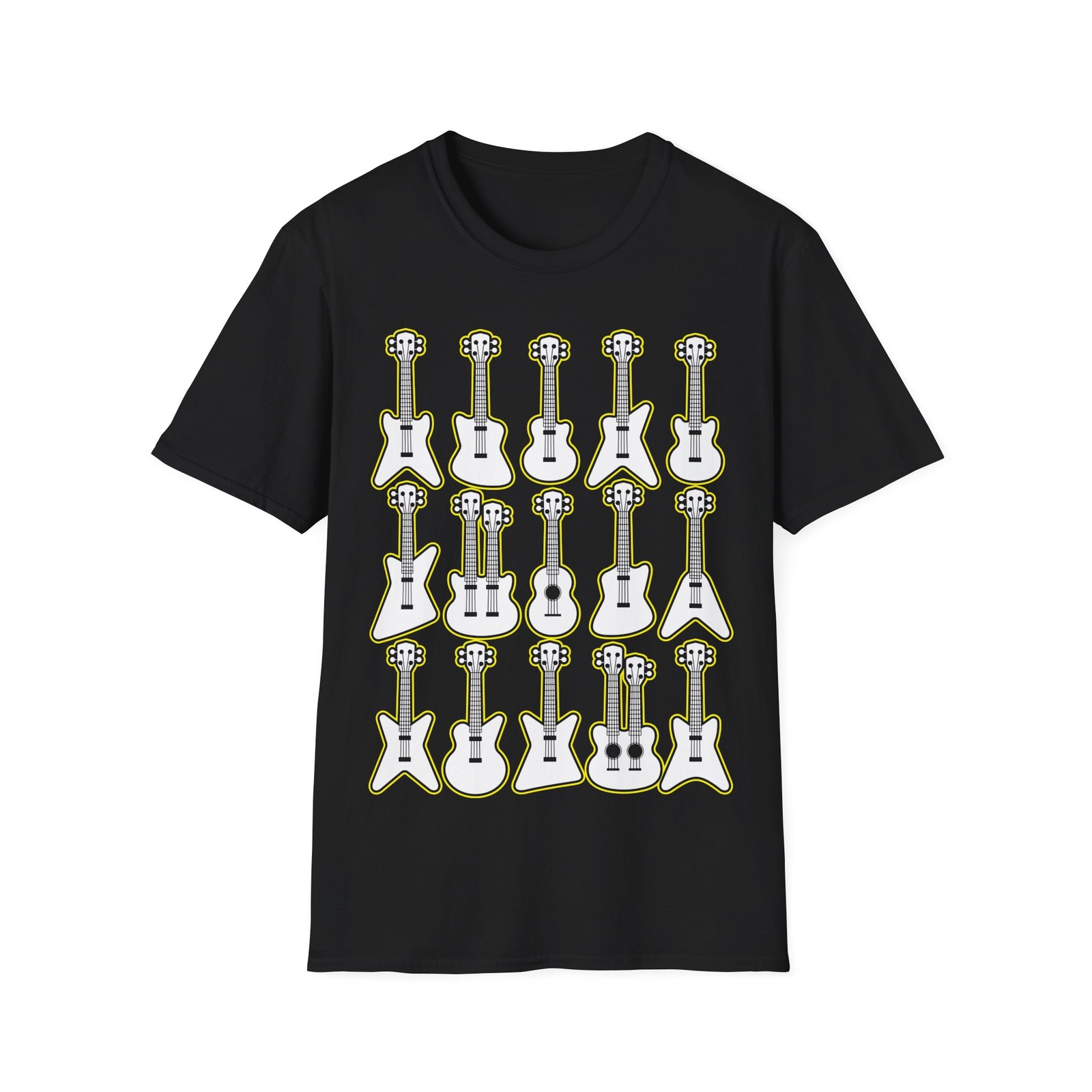 Cartoon Guitars Unisex T-Shirt, Rock Metal Music Fan Graphic Tee, Softstyle Tee