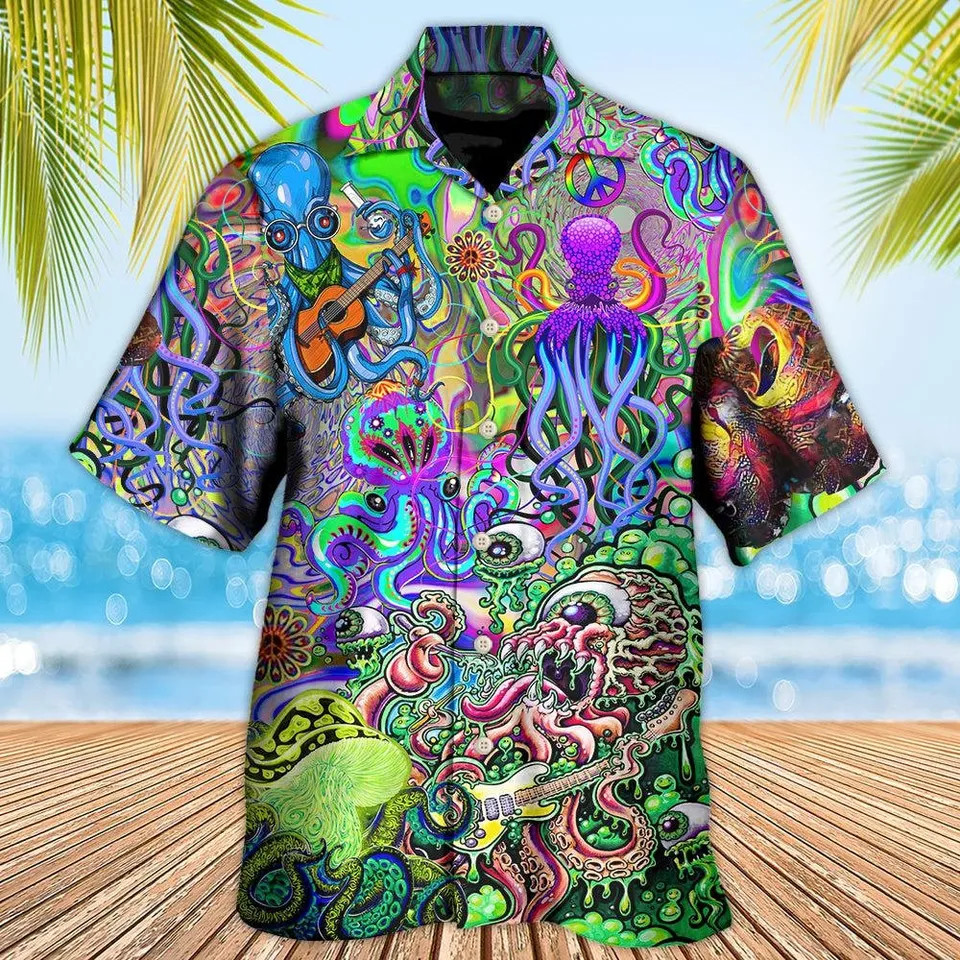 Hippie Hawaiian Shirt Funny Octopus Music Aloha