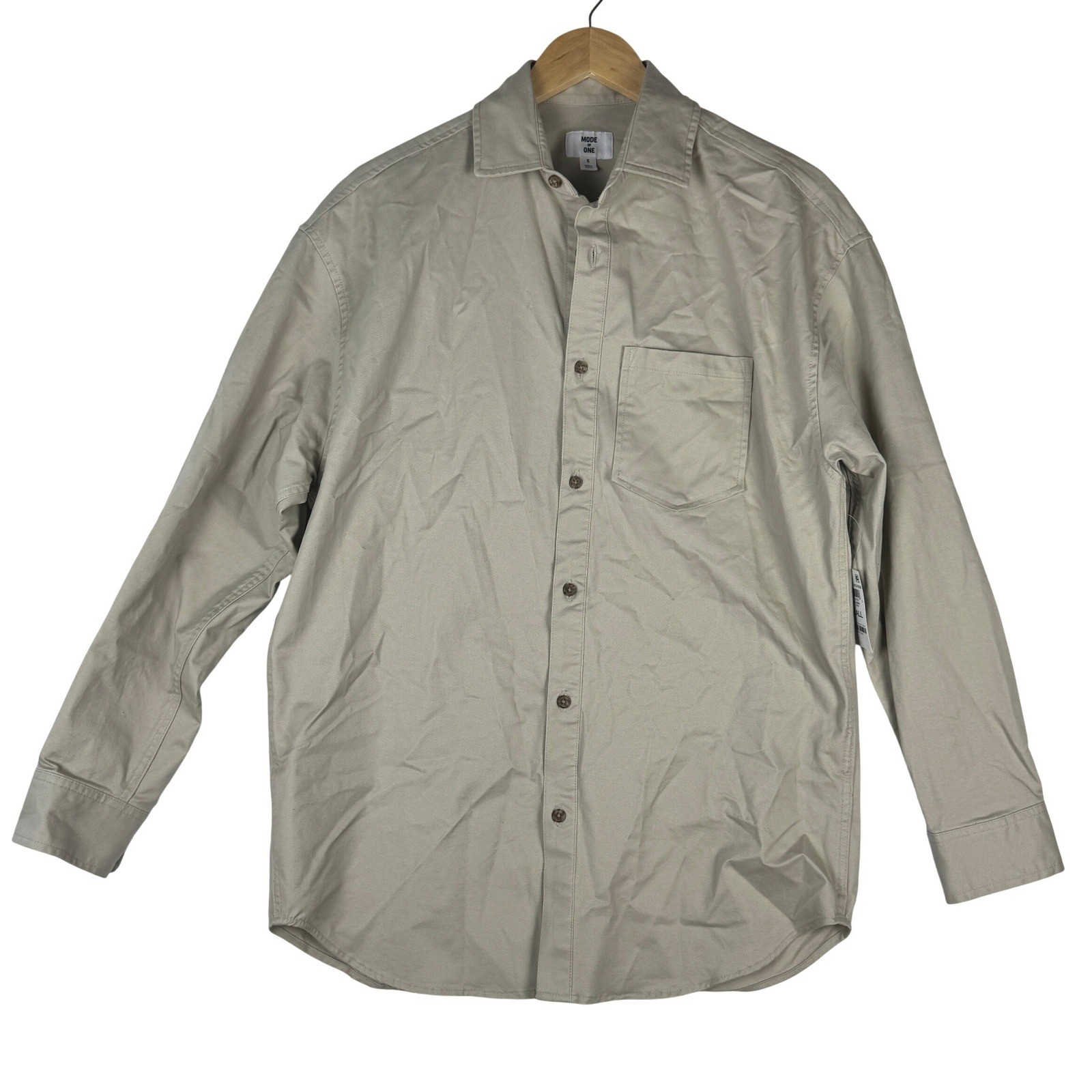 Mode of One Mens Relaxed-Fit Button-Down Twill Shirt Dark Ecru Small Minimalist