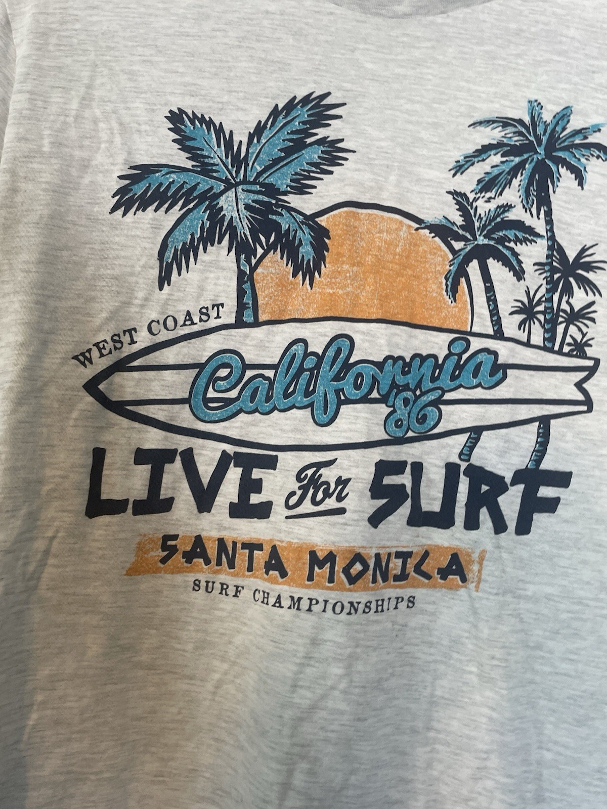 West Coast Santa Monica Calif “ Live For Surf “ Graphic Beach T-Shirt, Size: LG