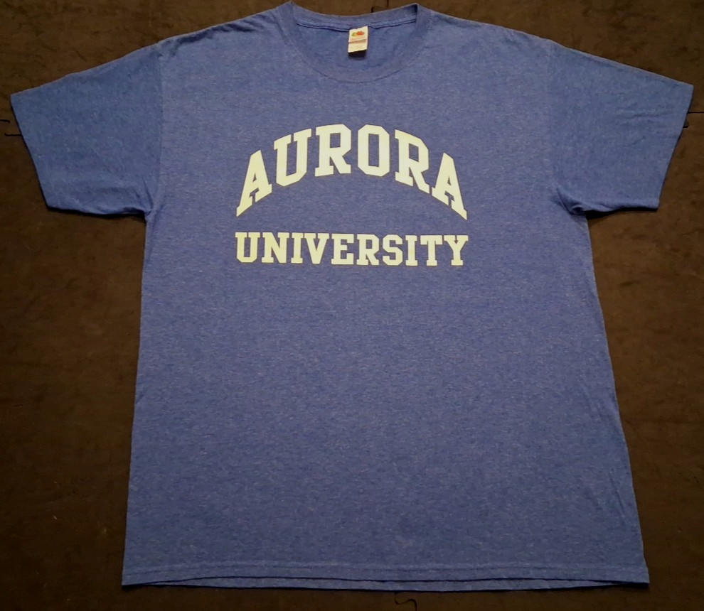 Vtg Lg FOTL Blue Aurora University Collegiate Spellout T Shirt