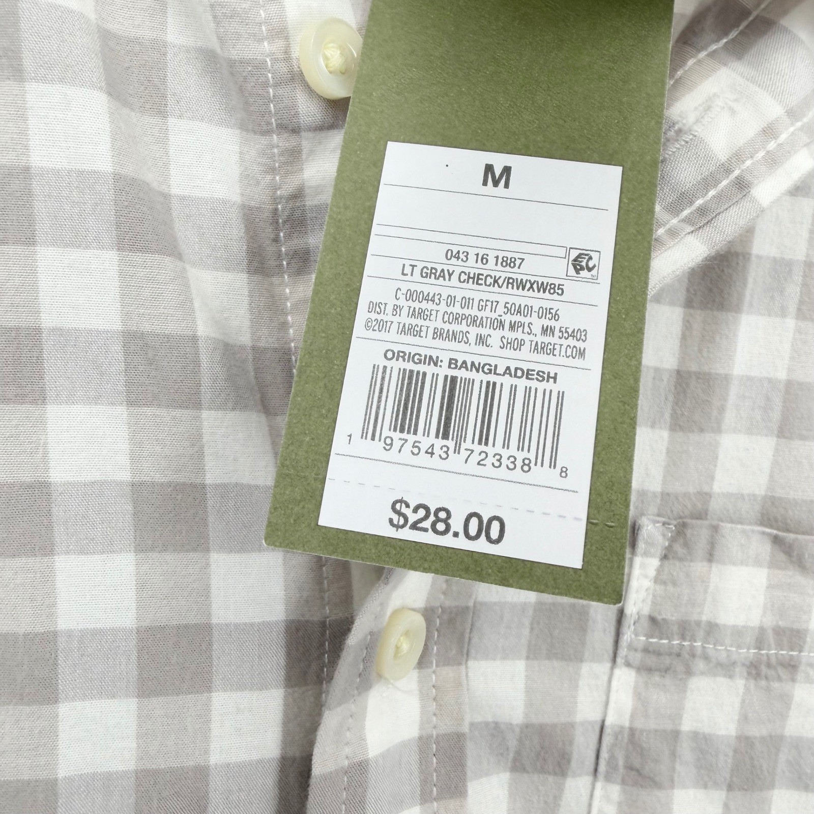 Goodfellow & Co Neutral Button Up Shirt Gray Check Slim Fit NWT Men’s M