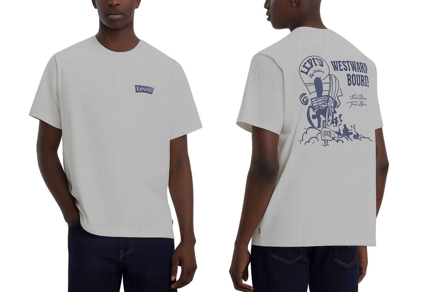 New Levi’s Mens XS Cream Graphic T-Shirt Archival Western Wagon Relaxed Chest 32