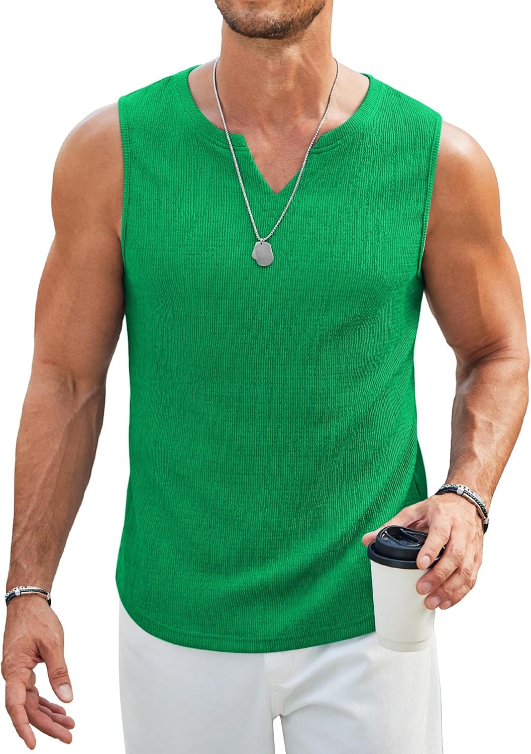 Tee Men’s Polyester Blend Size S Ice Green V-Neck Pull On Regular Fit Sleeveless