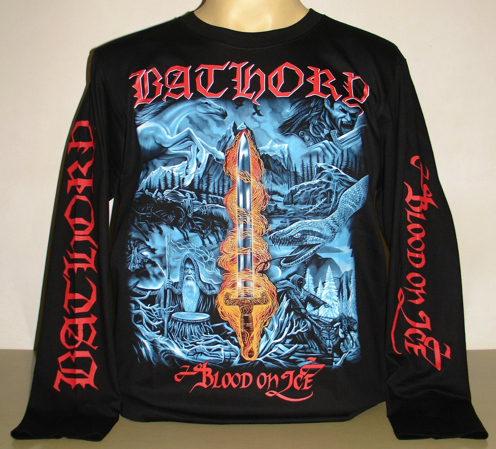 Bathory Blood On Ice Long Sleeve T-Shirt Size S M XL 2XL 3XL Black Metal Band
