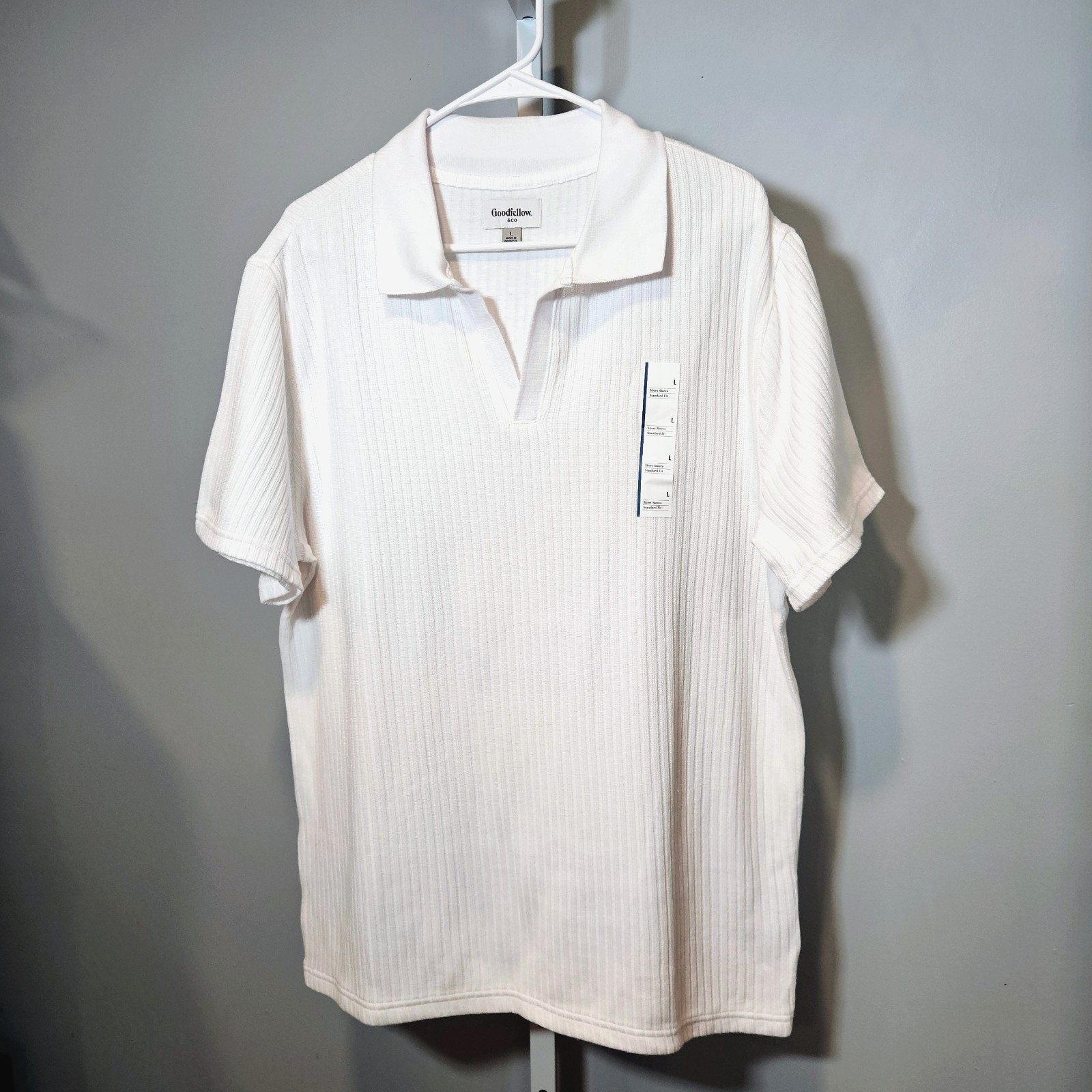 NWT Goodfellow & Co Men’s Size L Pullover Ribbed White Top w/Johnny Collar