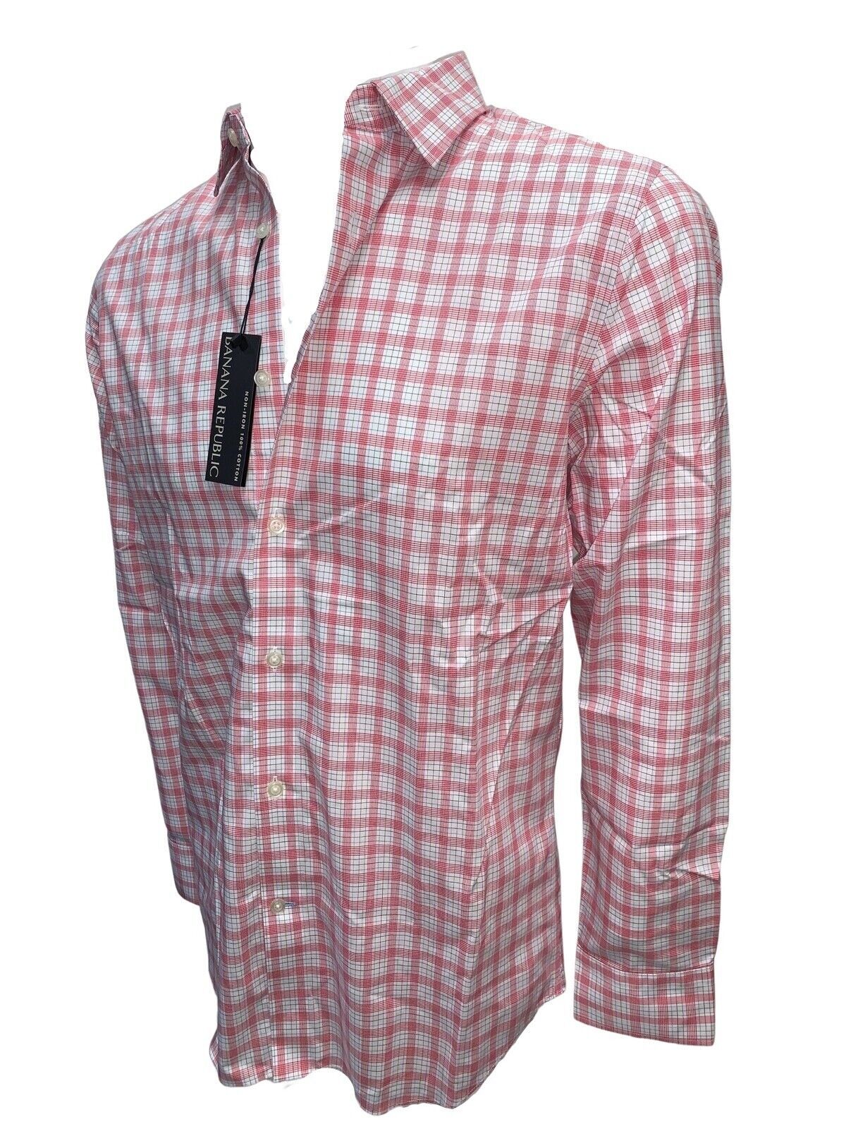 Banana Republic Mens Non-Iron Color Pink Plaid Standard Fit Button Dn 525295 NWT