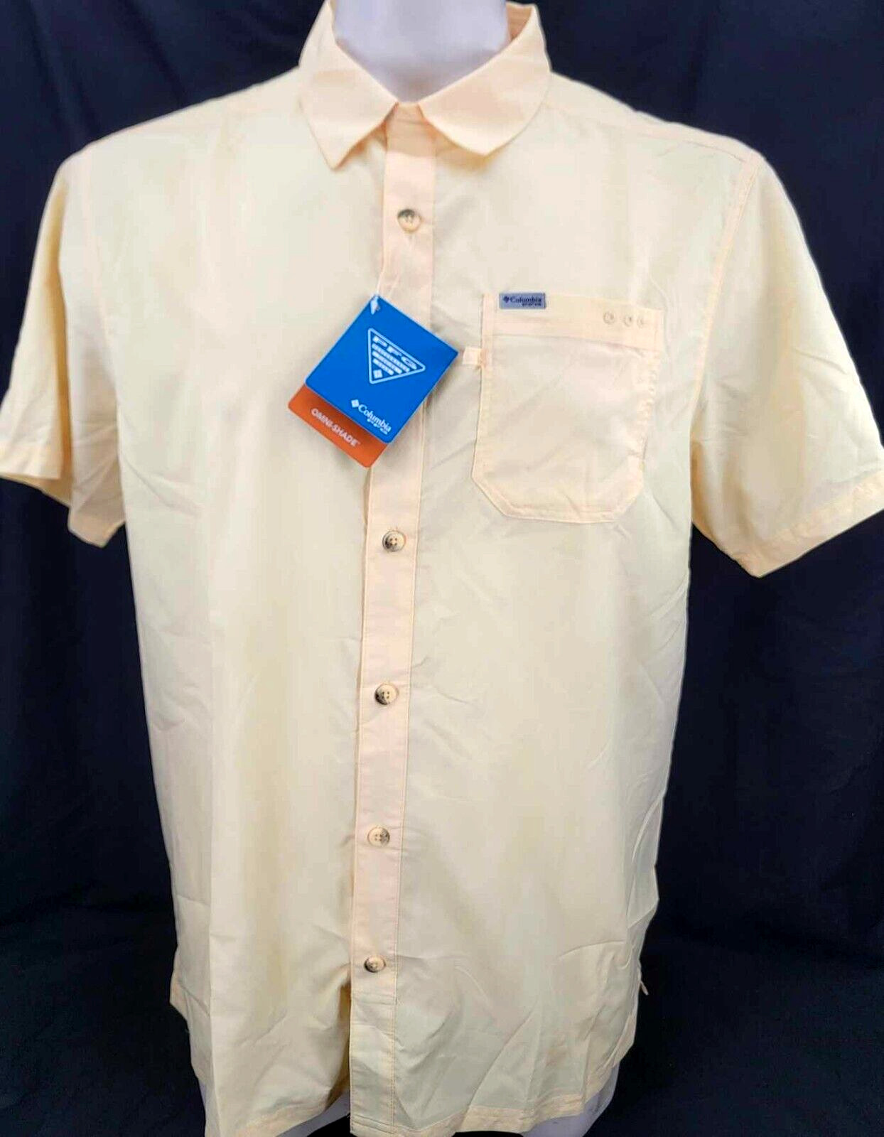 NEW Columbia PFG Slack Tide Camp Yellow Collared Button Down SS Shirt Men’s L
