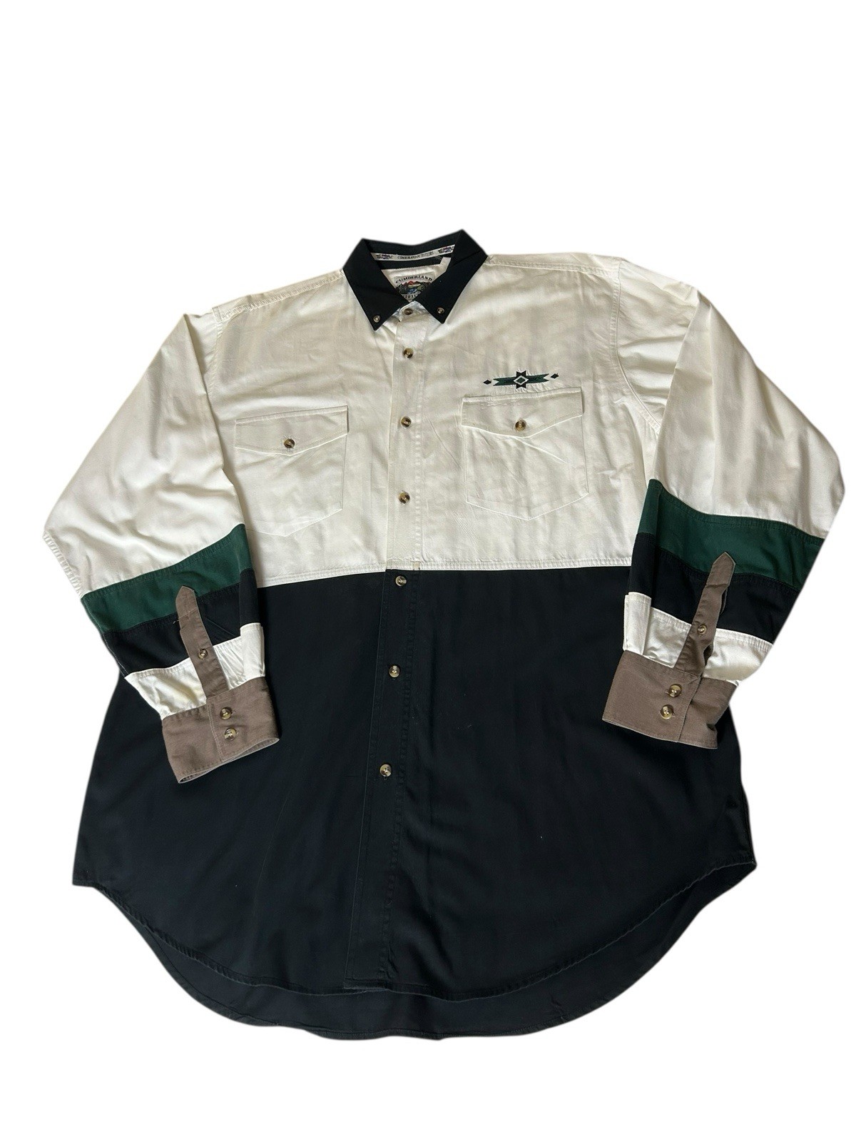 Cumberland’s Outfitters Western Shirt Men Sz XL Colorblock Aztec Tribal Detail