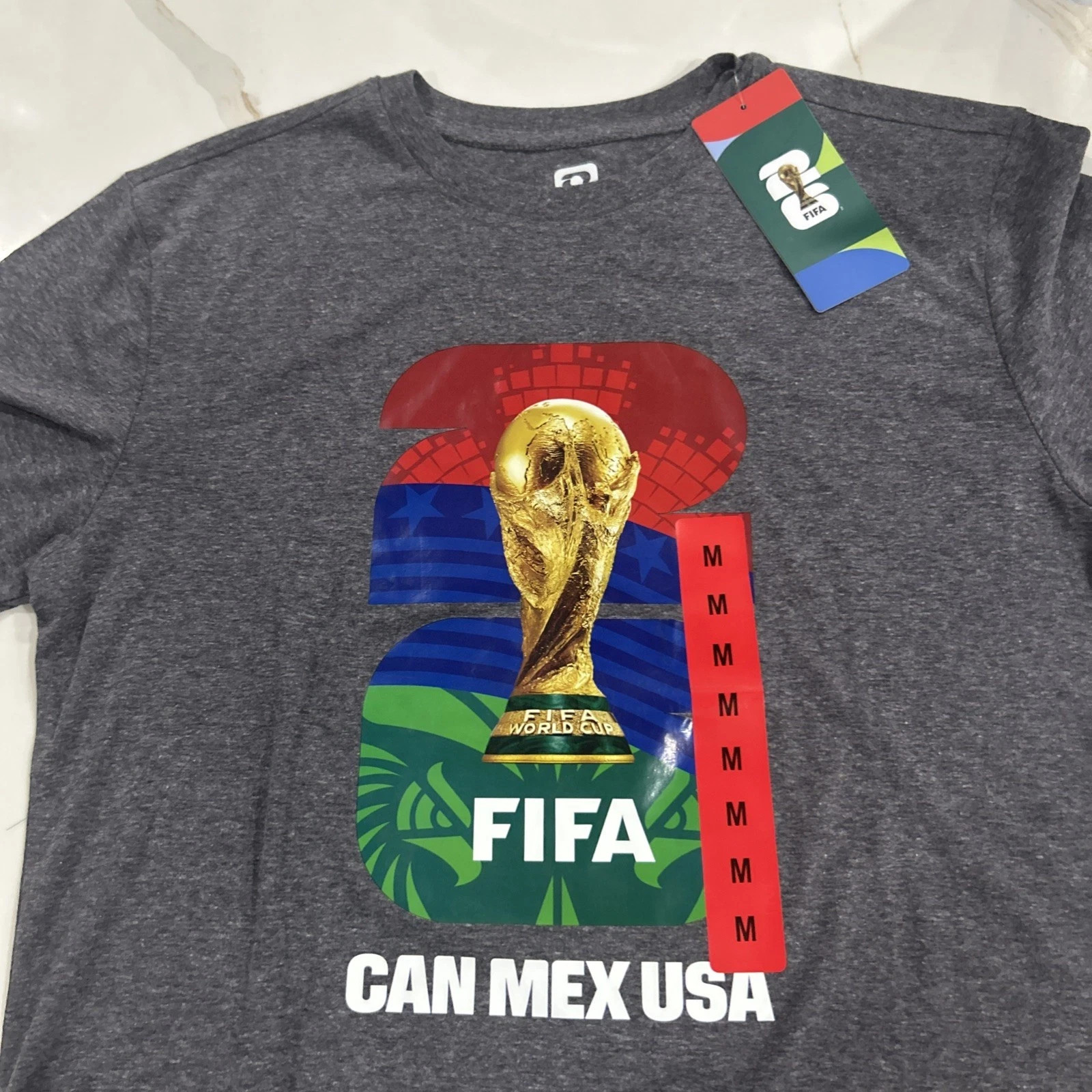 FIFA World Cup Men’s Gray Graphic Print Logo Crew Neck Short Sleeve T-Shirt