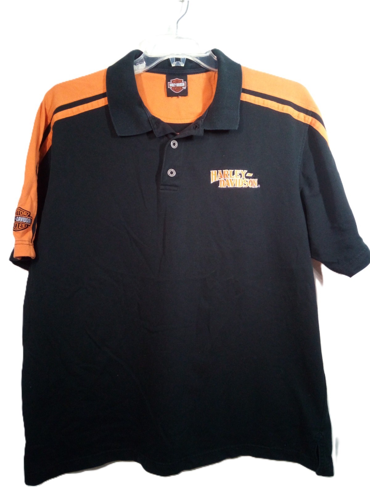 Vtg. Harley Davidson Ann Arbor Mi. Polo Shirt Men XL Black Orange Short Sleeve
