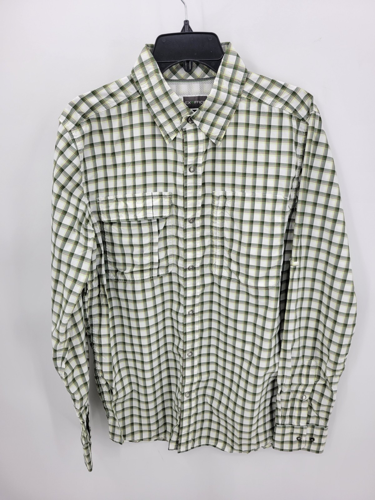 ExOfficio Shirt Mens Small White Plaid Snap Up Performance Outdoor Long Sleeve