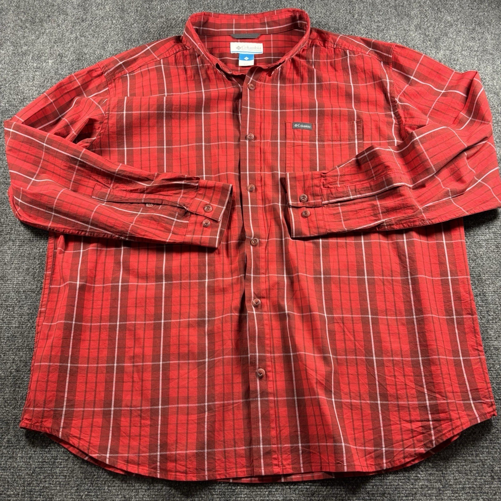 Columbia Button Down Shirt Mens XXL Red Plaid Long Sleeve Stretch AM7968 Outdoor