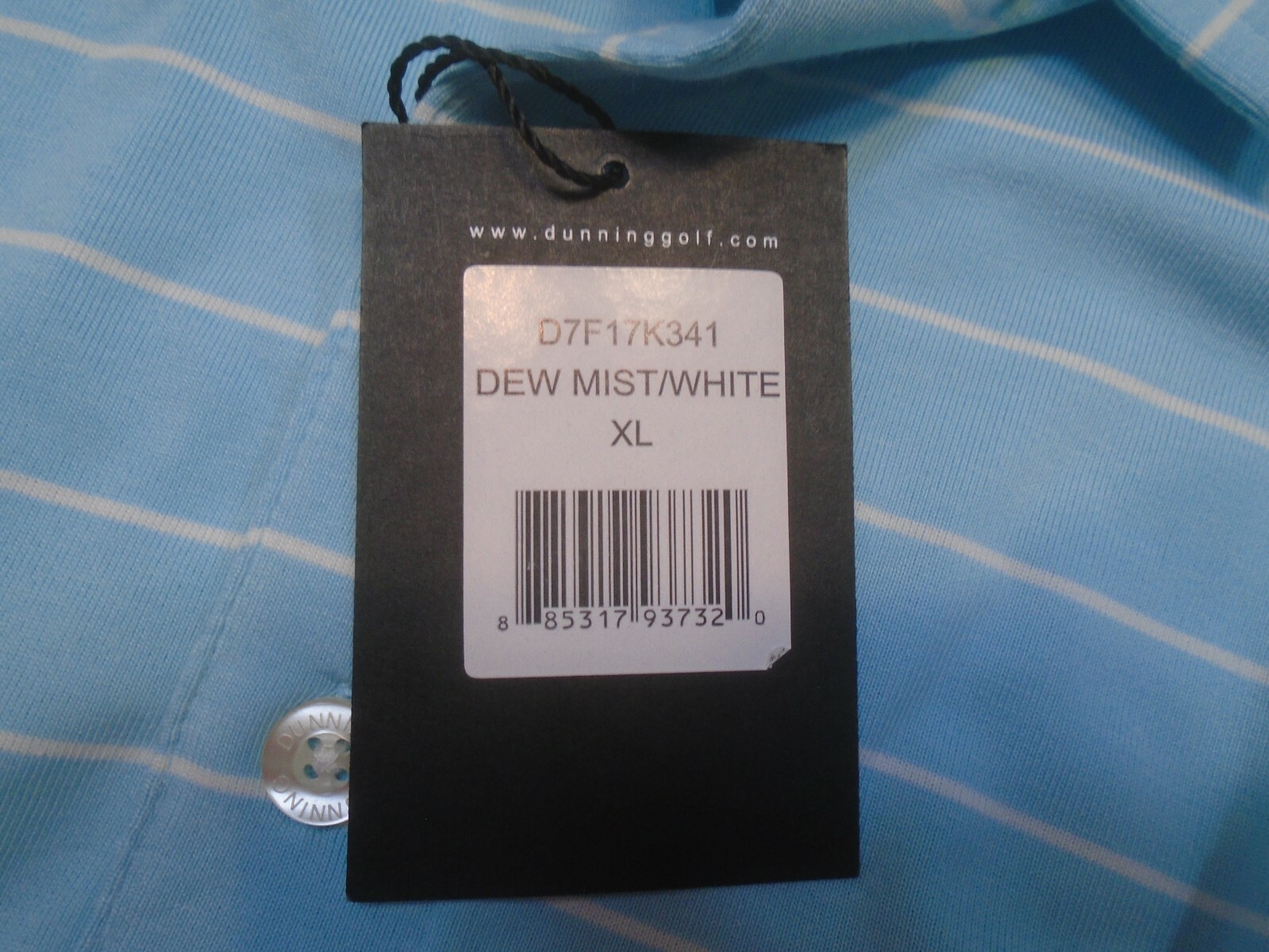 Dunning Golf Performance Fabric Light Blue Striped Polo Golf Shirt NWT XL $89
