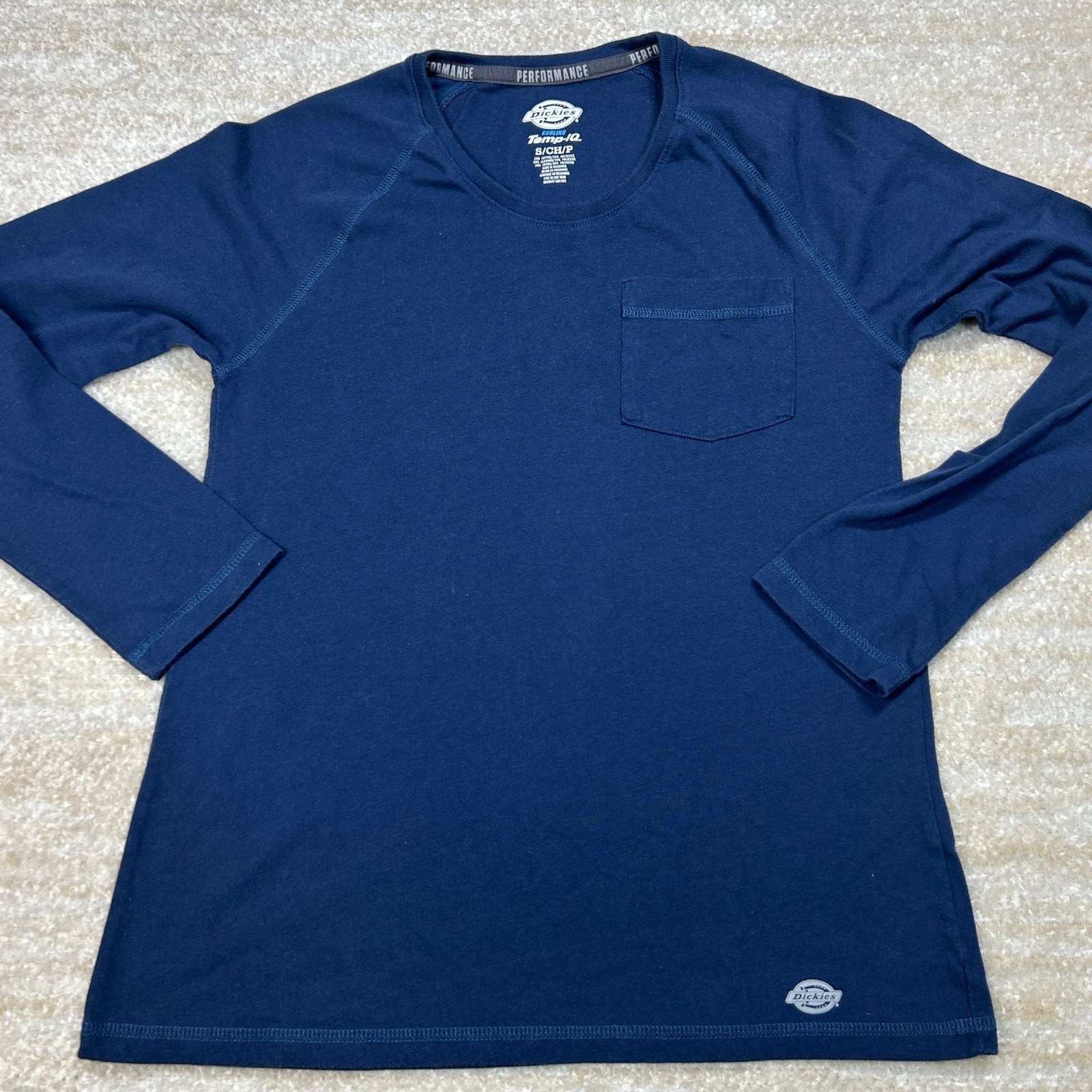 Dickies Long Sleeve Tee Mens S Temp-IQ Cooling Performance Pocket Navy Crewneck
