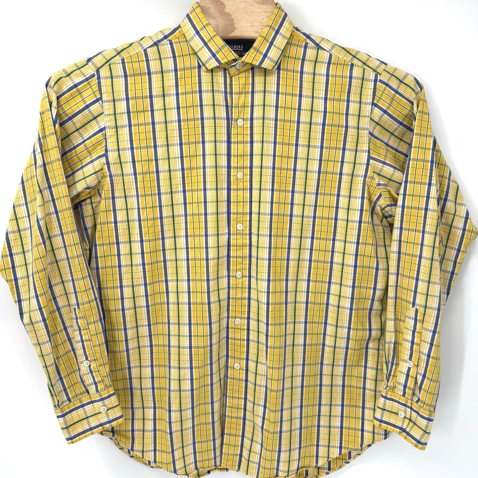 Polo Ralph Lauren Button Down Mens L Yellow Plaid Estate Sport Cotton Shirt