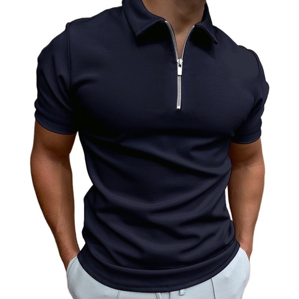 Men’s Polyester Spandex Blend Short Sleeve T Shirt Zipper Collar Summer