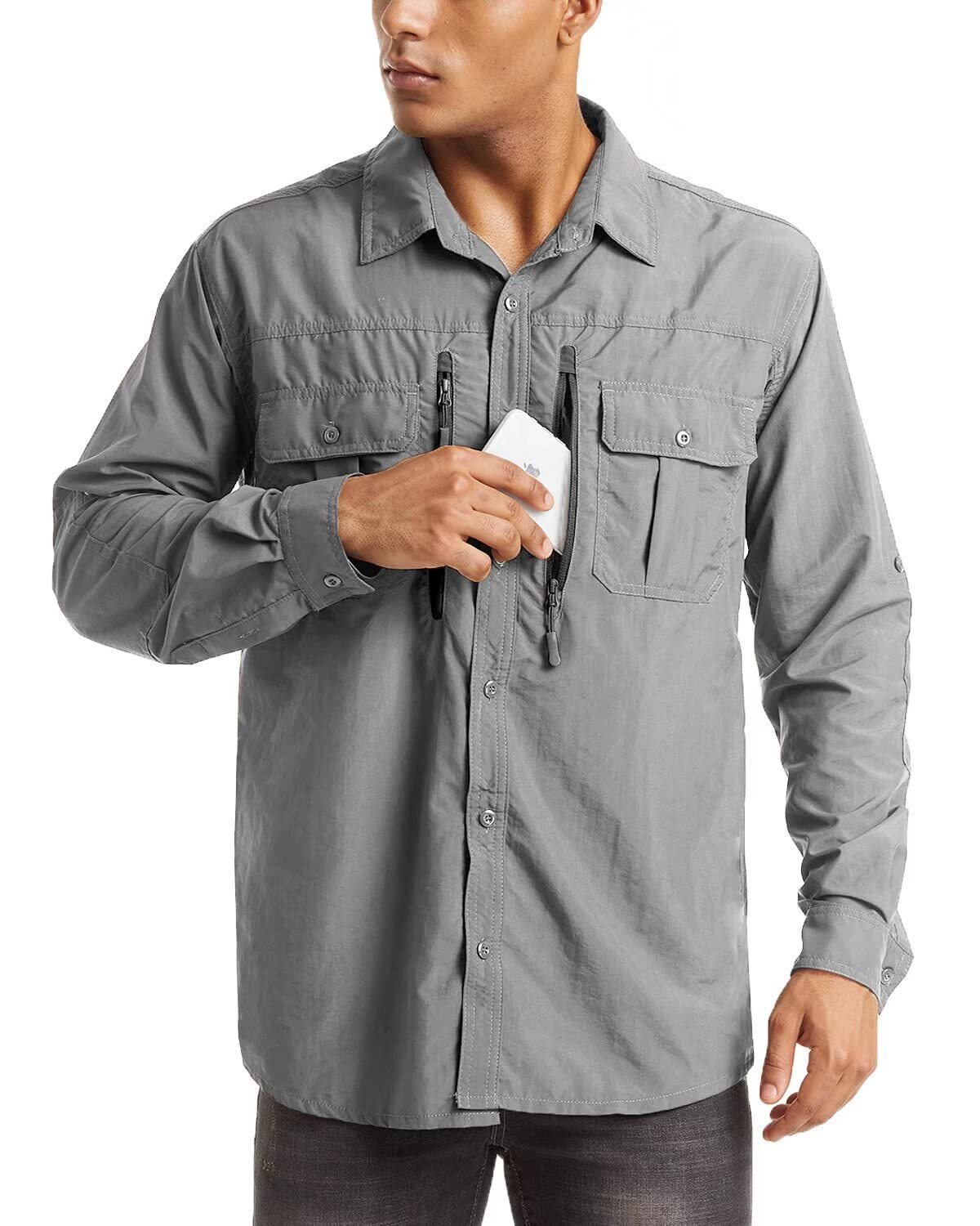 Mens Tactical Hiking Shirt Cargo Work Long Sleeve Shirts Quick Dry Performance T