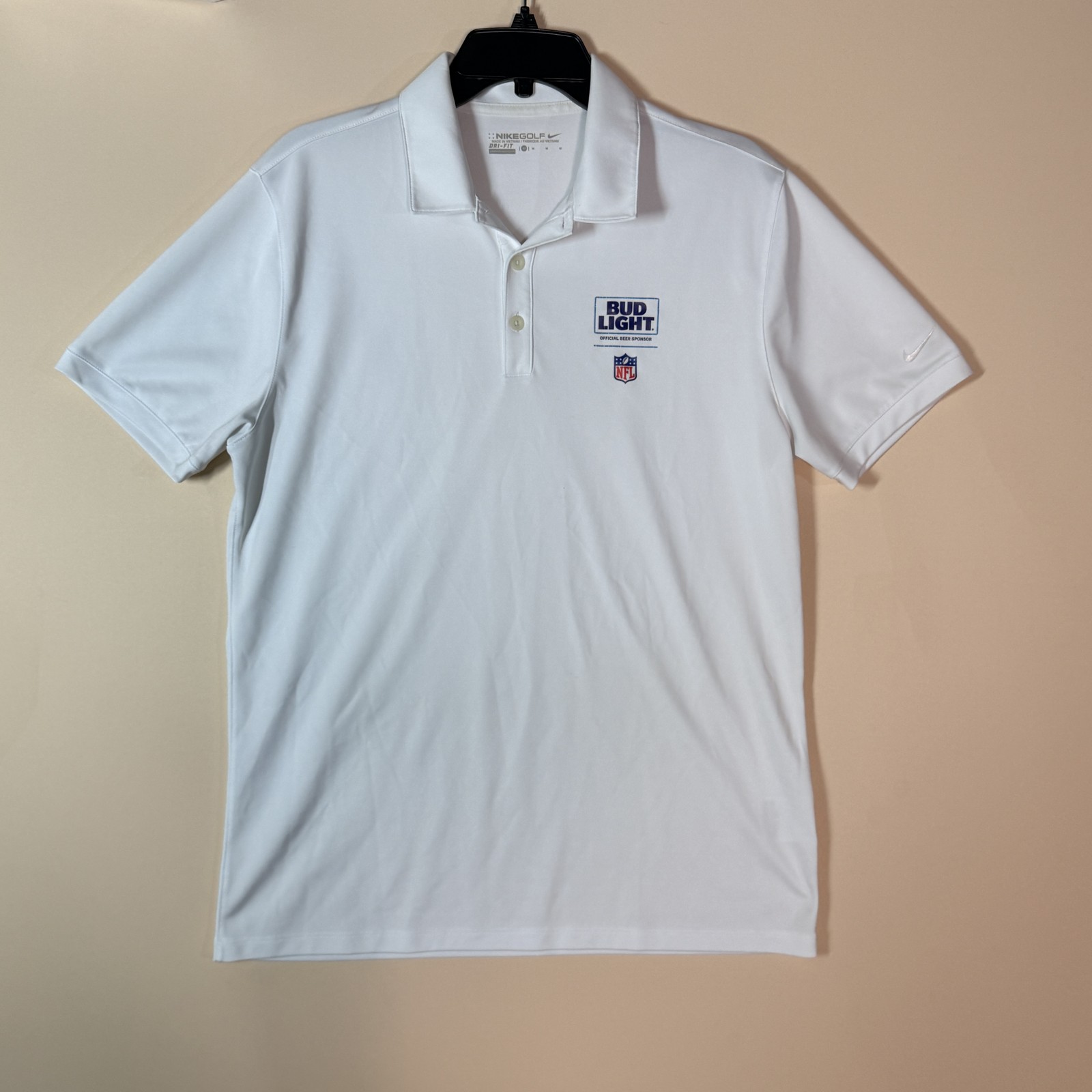 Nike Dri Fit x Bud Light x NFL Performance Stretch Polo Golf Shirt White Mens L