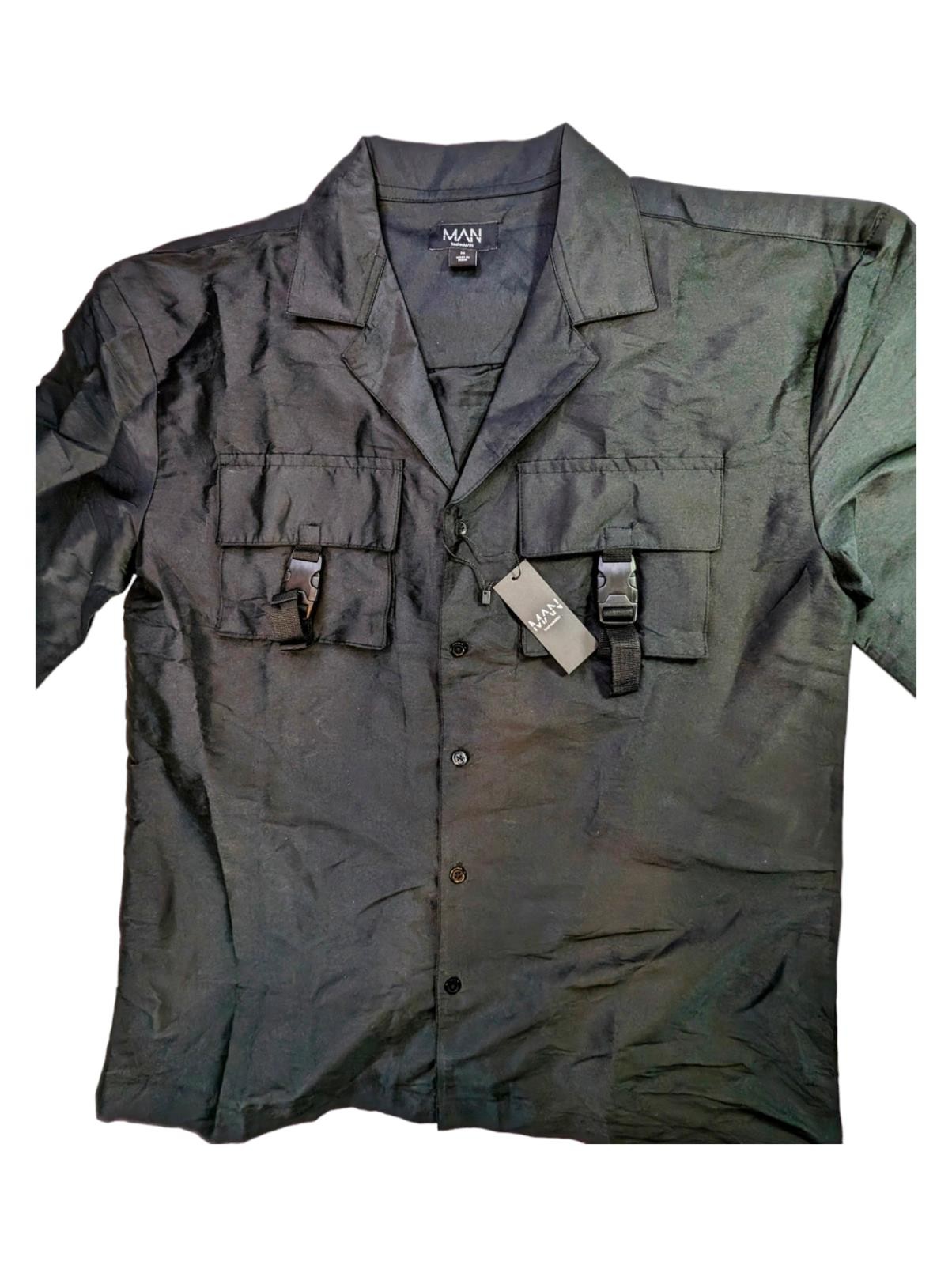 Boohooman SHORT SLEEVE REVERE UTILITY SHIRT Black Medium
