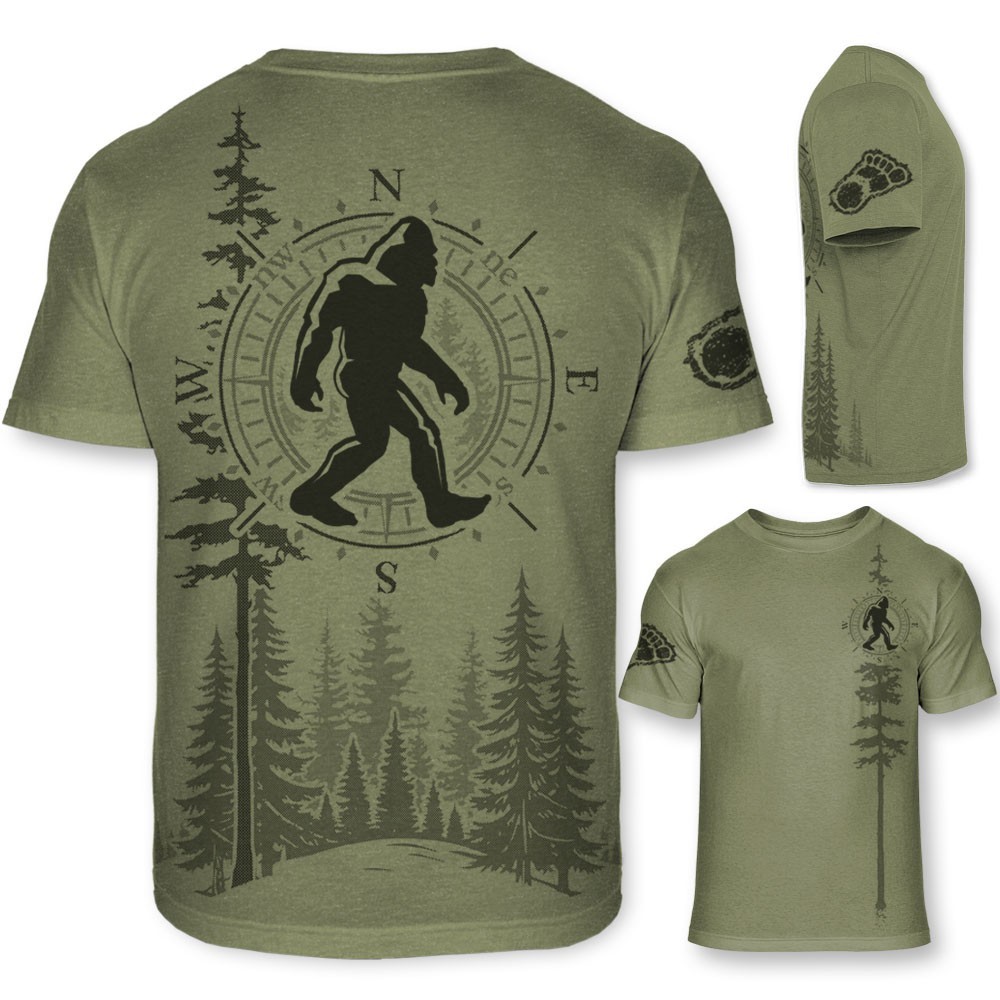 Men’s Bigfoot Forest T Shirt – Funny Sasquatch Outdoors Tee, No-Feel Print- F200