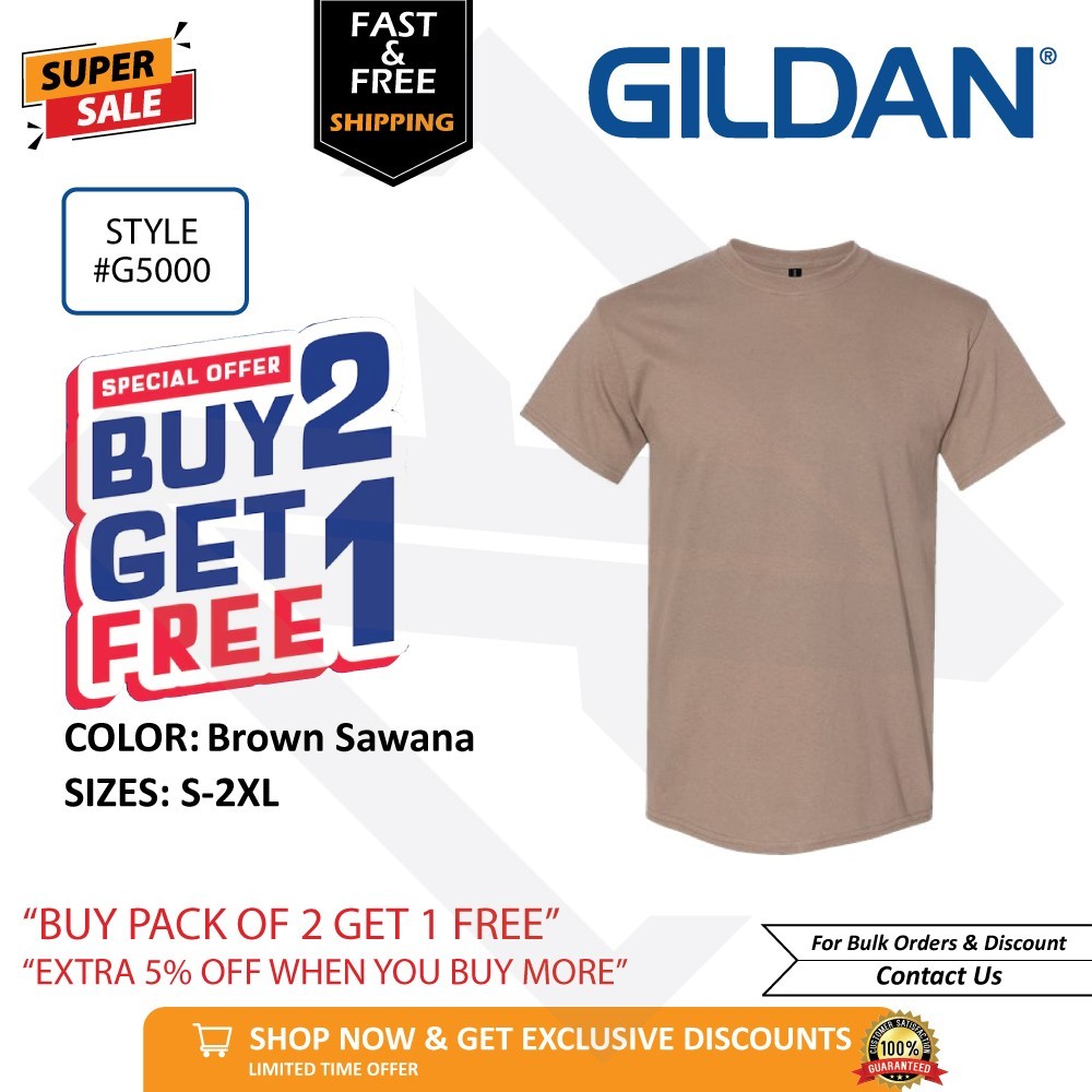 Gildan G500 Heavy Cotton Unisex T-Shirt Blank Tee S-2XL Buy 2 Get 1 FREE!