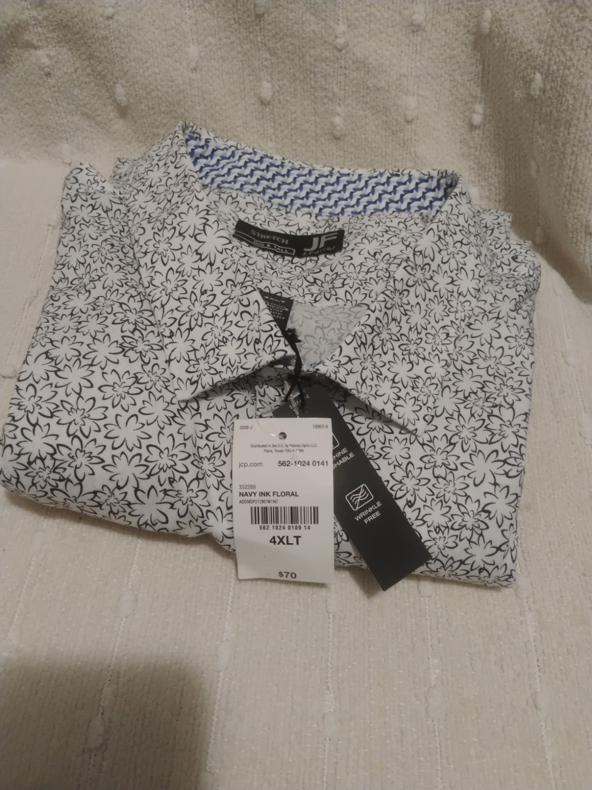 J Ferrar Dress Shirt Mens 4XL Big Tall Blue Geometric Stretch Button Front