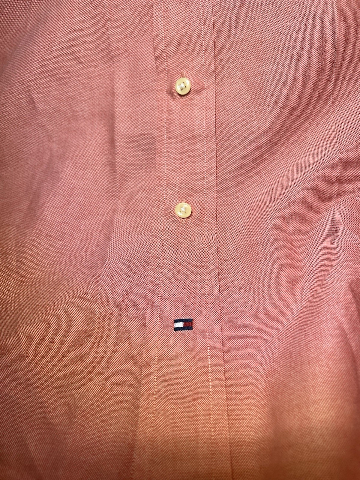 Tommy Hilfiger Men’s Orange Cotton Solid Dress Shirt Pockets 16.5 32-33