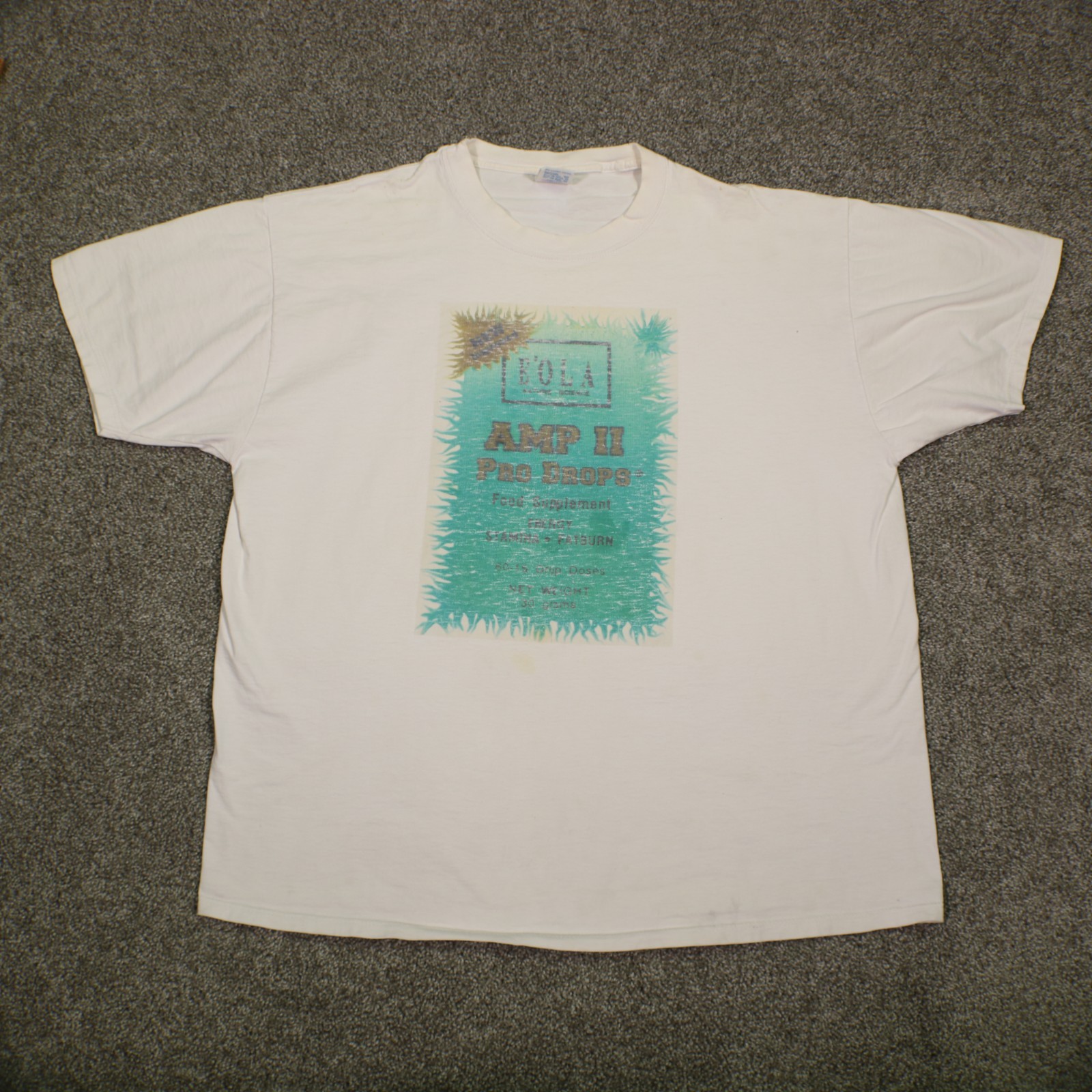 Vintage 90s E’Ola AMP II Pro Drops T-Shirt White Graphic Tee Promo Mens XL USA