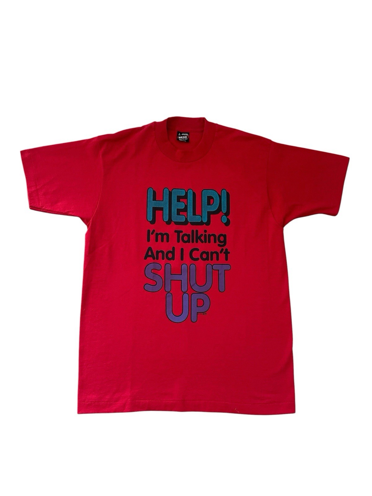 Vintage Help I’m Talking And I Can’t Shut Up T Shirt Men’s Large Red 90’s Funny