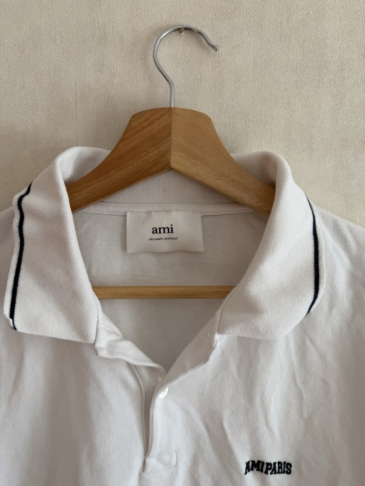 Men’s AMI White Polo Logo T-Shirt Size L
