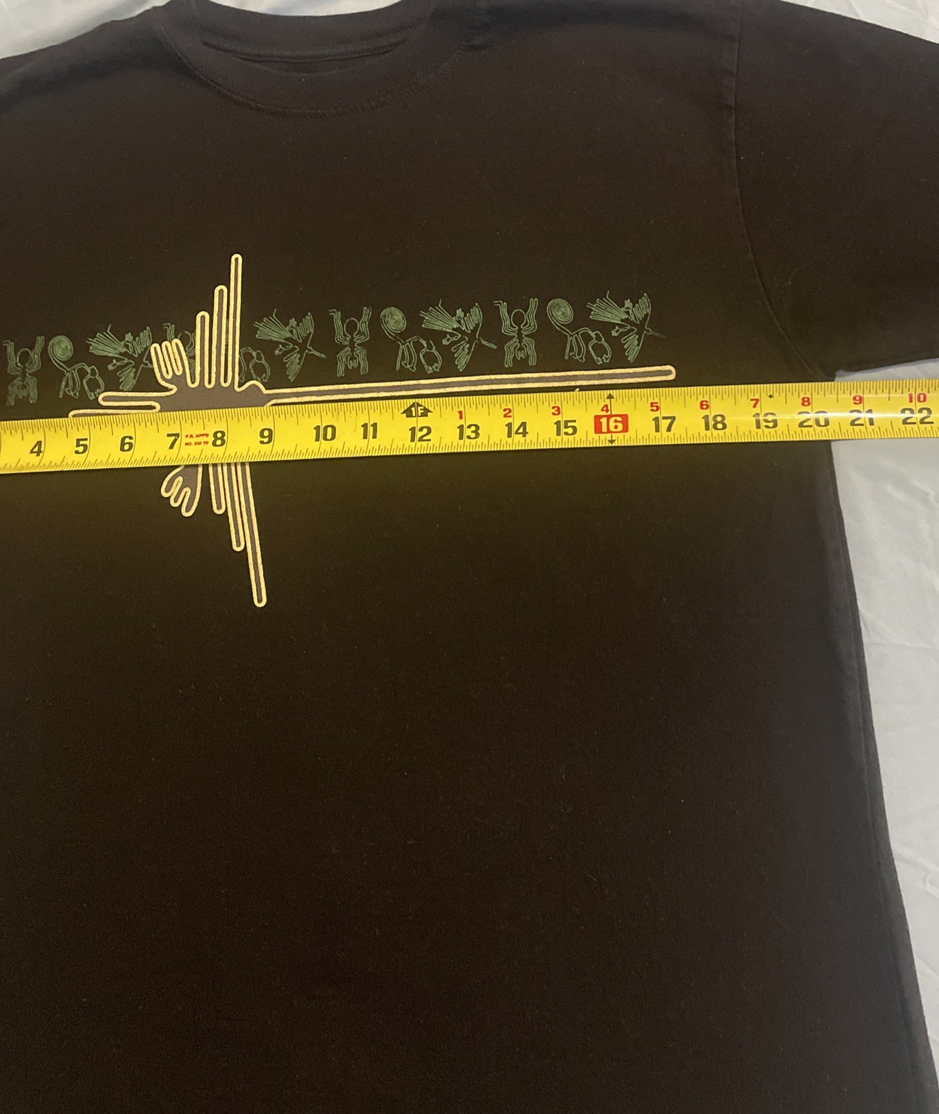 Nazca Peru Lines Graphic T-Shirt Black Hummingbird Geoglyph Souvenir Size M