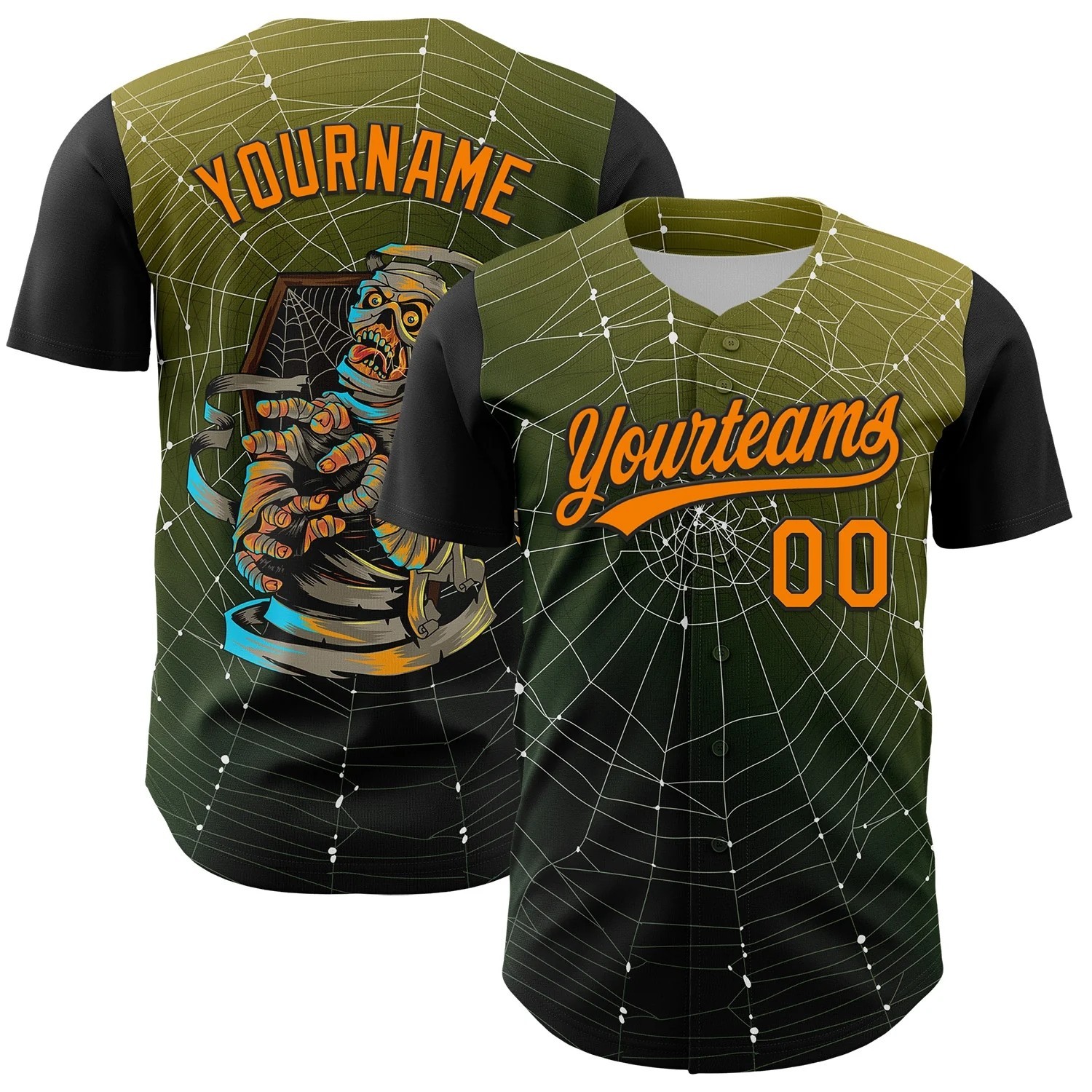 Custom Black Bay Orange 3D Halloween Baseball Jersey