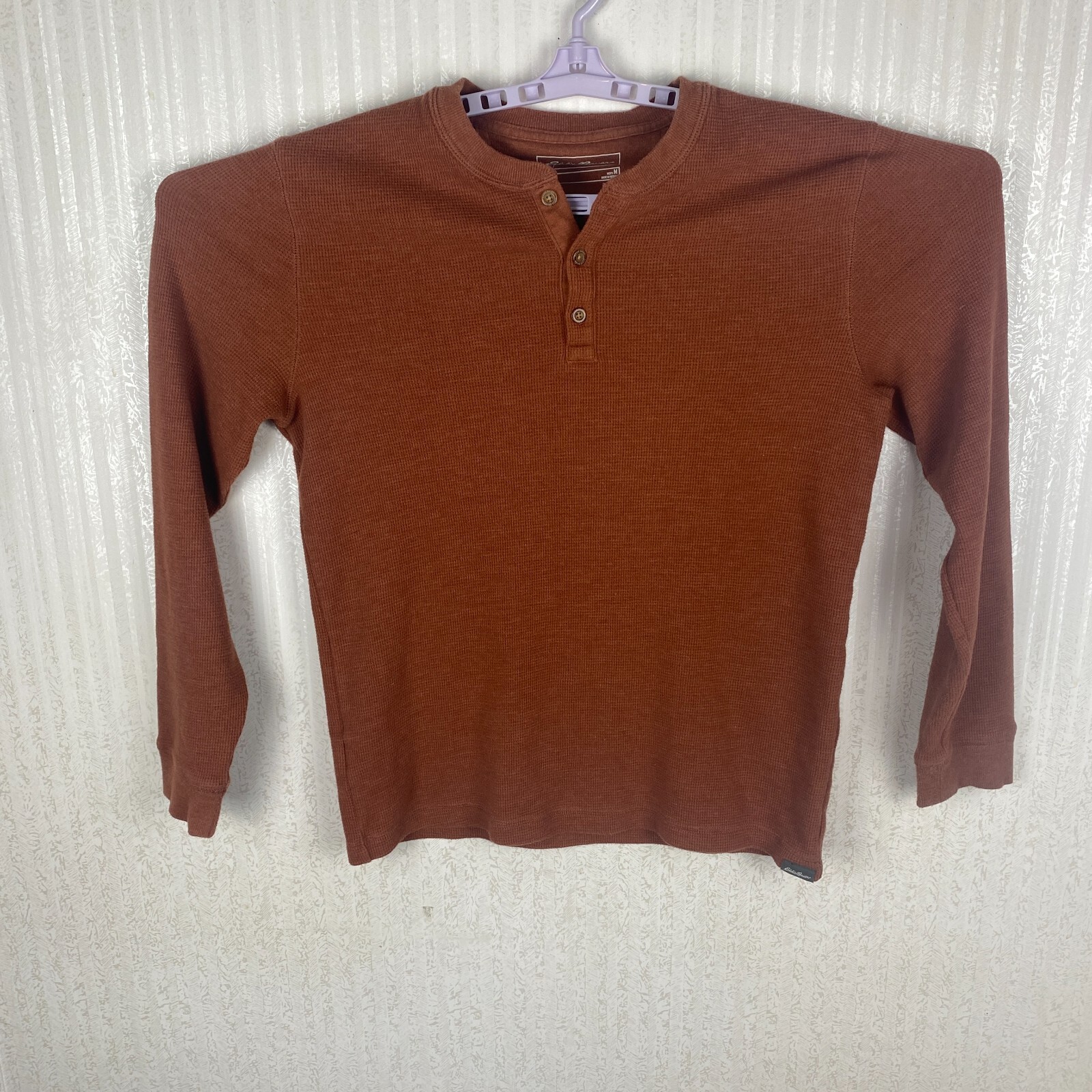 Eddie Bauer Mens Brown Henley Neck Classic Casual Skater Grunge T Shirt Size M
