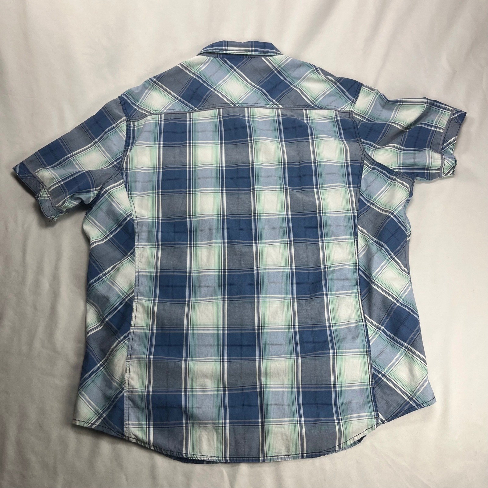Various Artists Western Snap Shirt XXL Blue Plaid Short Sleeve Pearl Snap