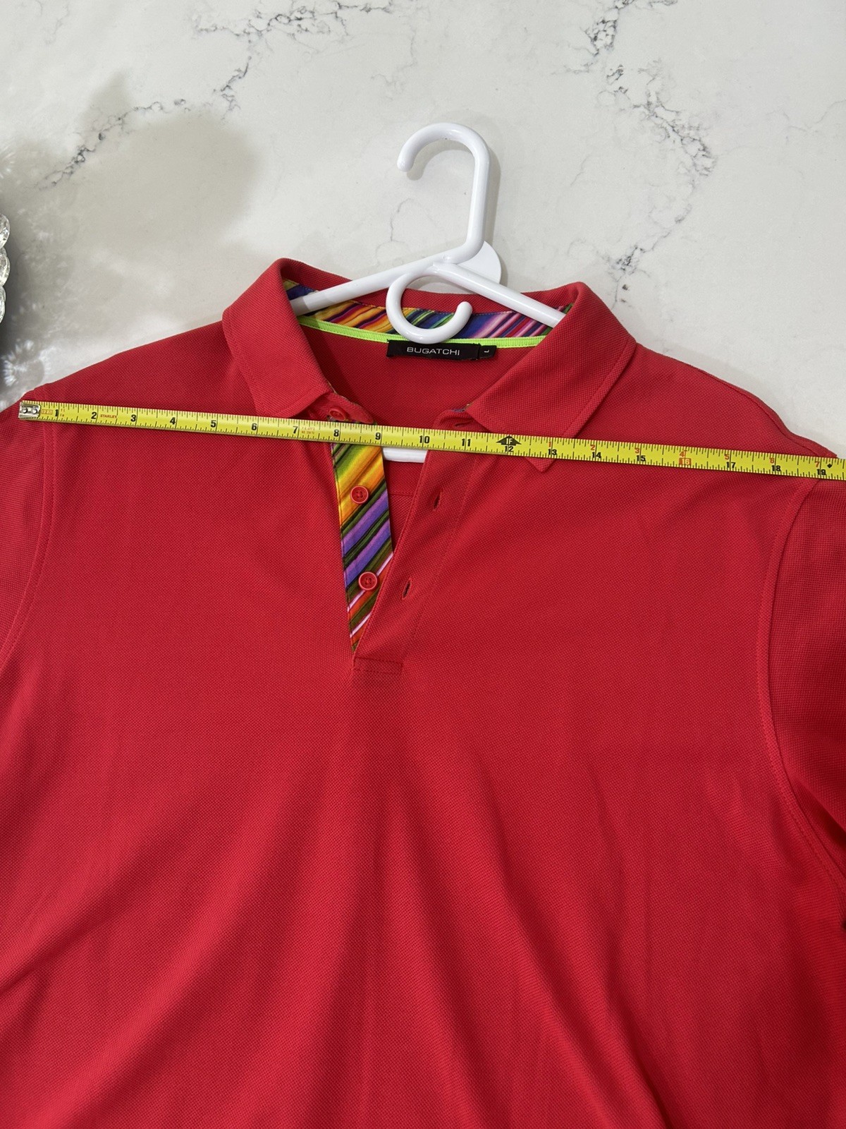 Bugatchi Mens L Red Orange Knit Polo Shirt Cotton Short Sleeve Golf Top Luxe