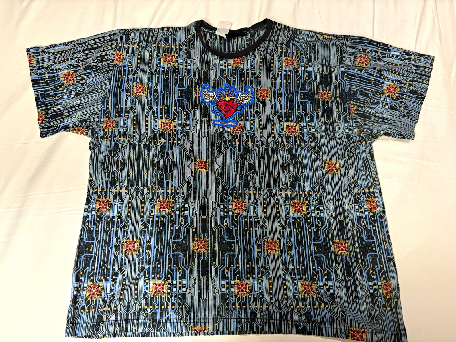 No Boundaries CyberNation Circuit Graphic Print Crew Neck Tee Blue Men’s XL