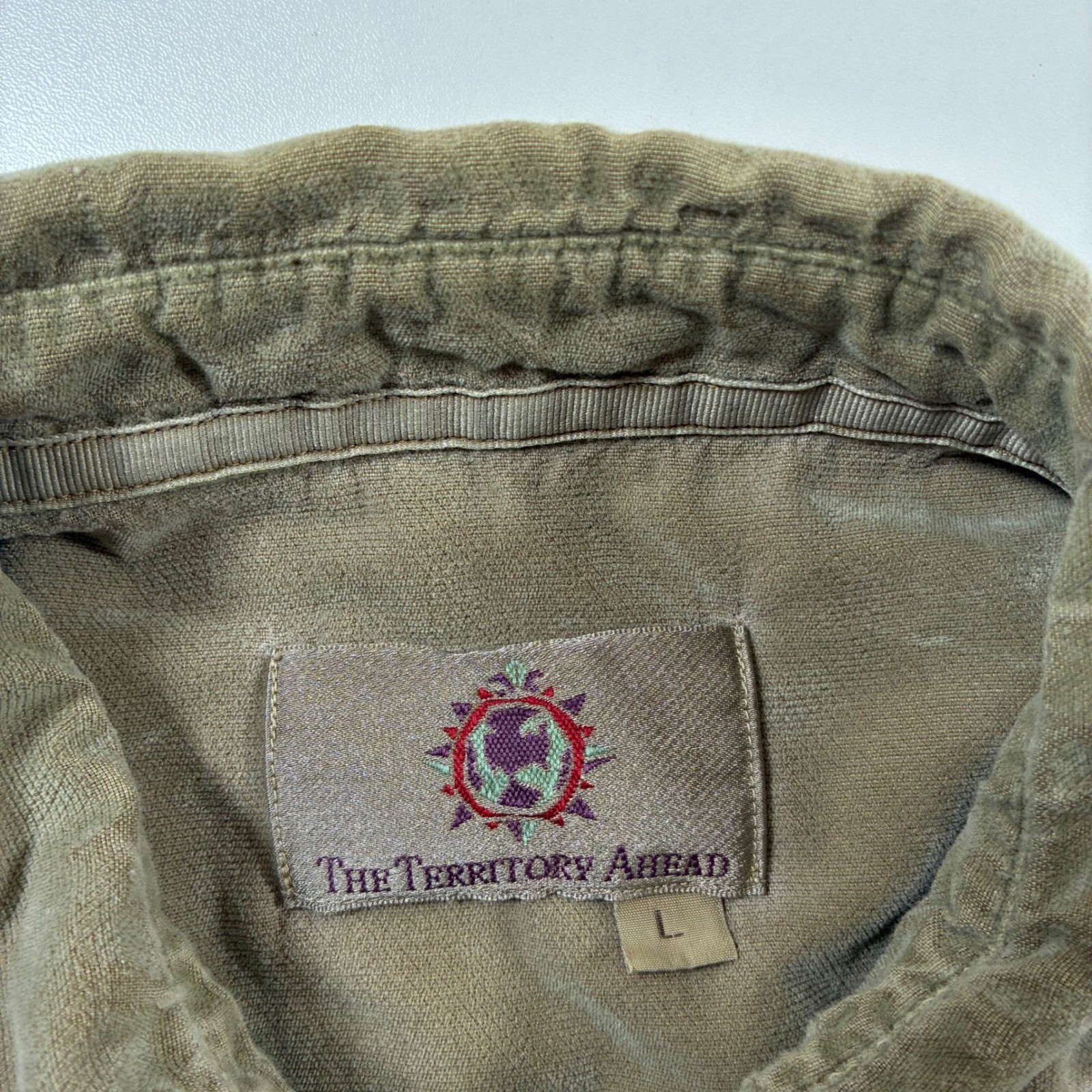 Territory Ahead Western Shirt Large Tan Suede Snap Button Smile Pockets