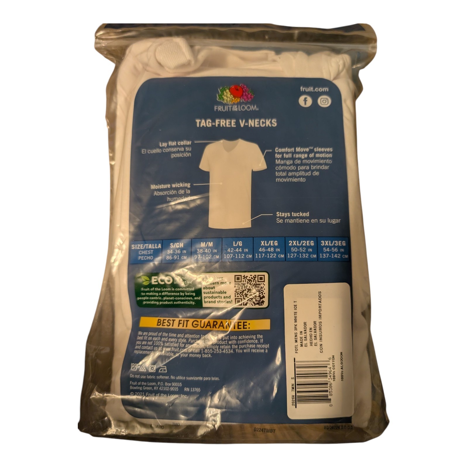 Fruit Of The Loom 3 Pack Moisture Wicking Eversoft White V Neck T Shirts SMALL