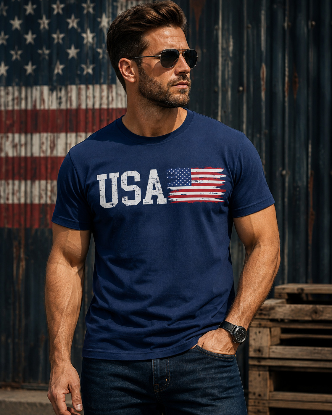 Men’s USA American Flag Graphic T-Shirt Patriotic Distressed Short Sleeve Tee