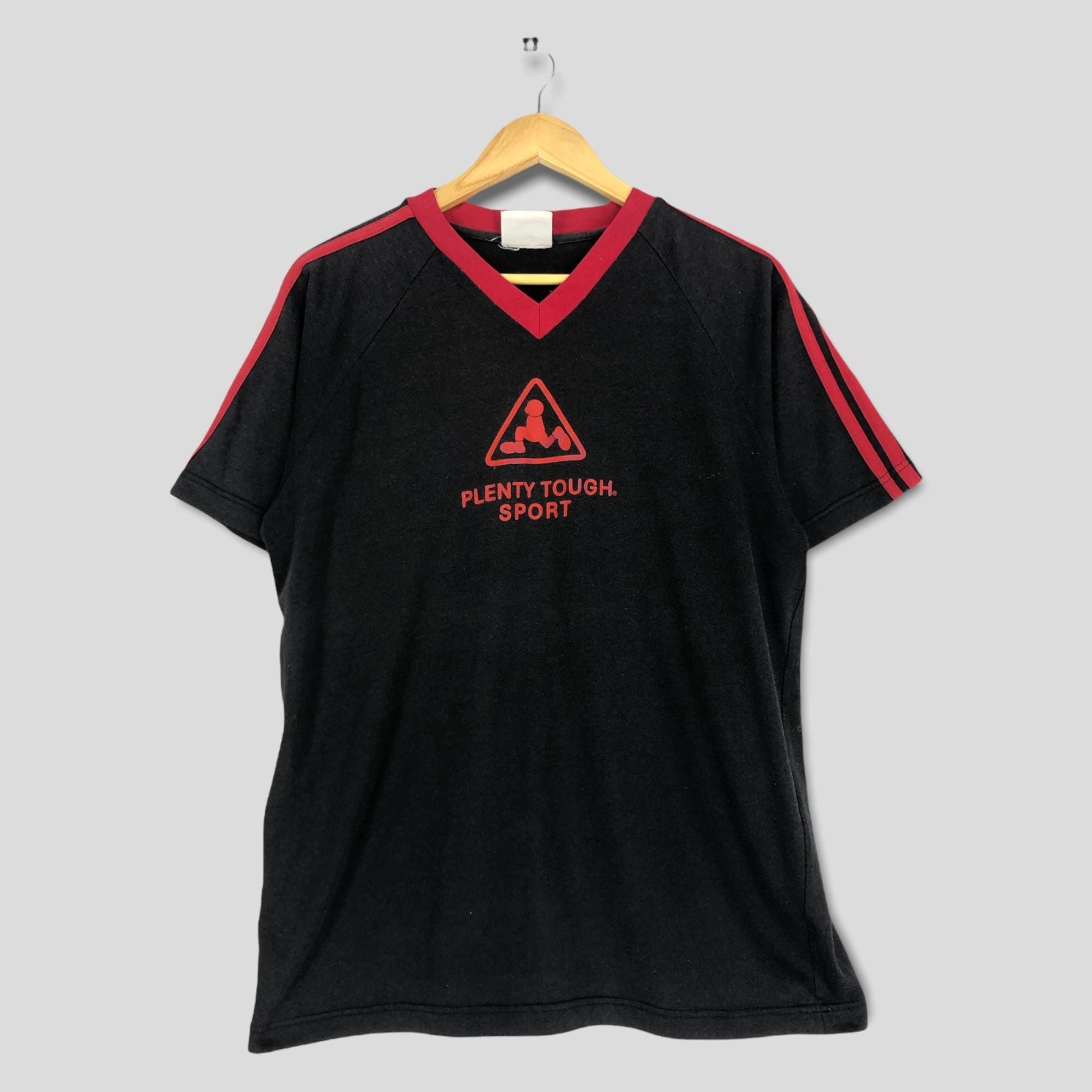 Vintage 90s Plenty Tough Logo Tee – Black Sport T-Shirt Size L – P180