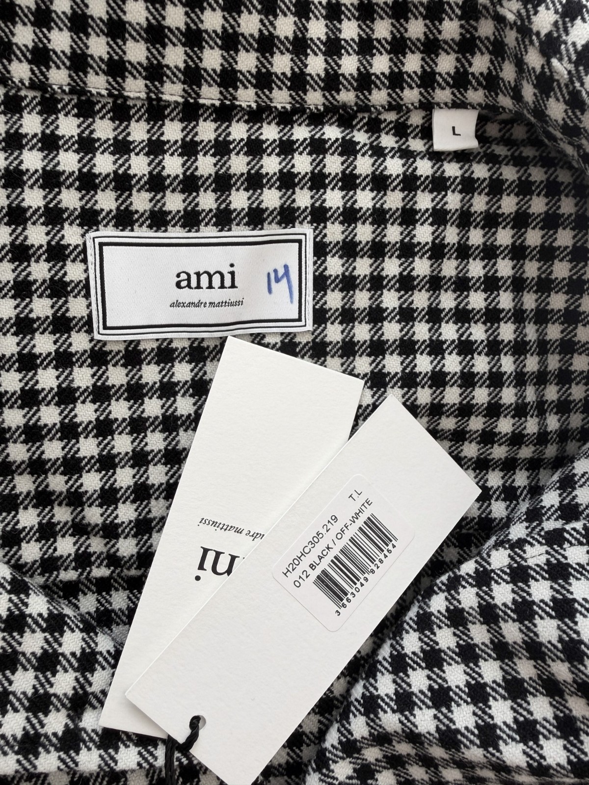Ami Paris Alexandre Mattiusi Camp Collar Check Wool Blend Shirt Mens Large NWT