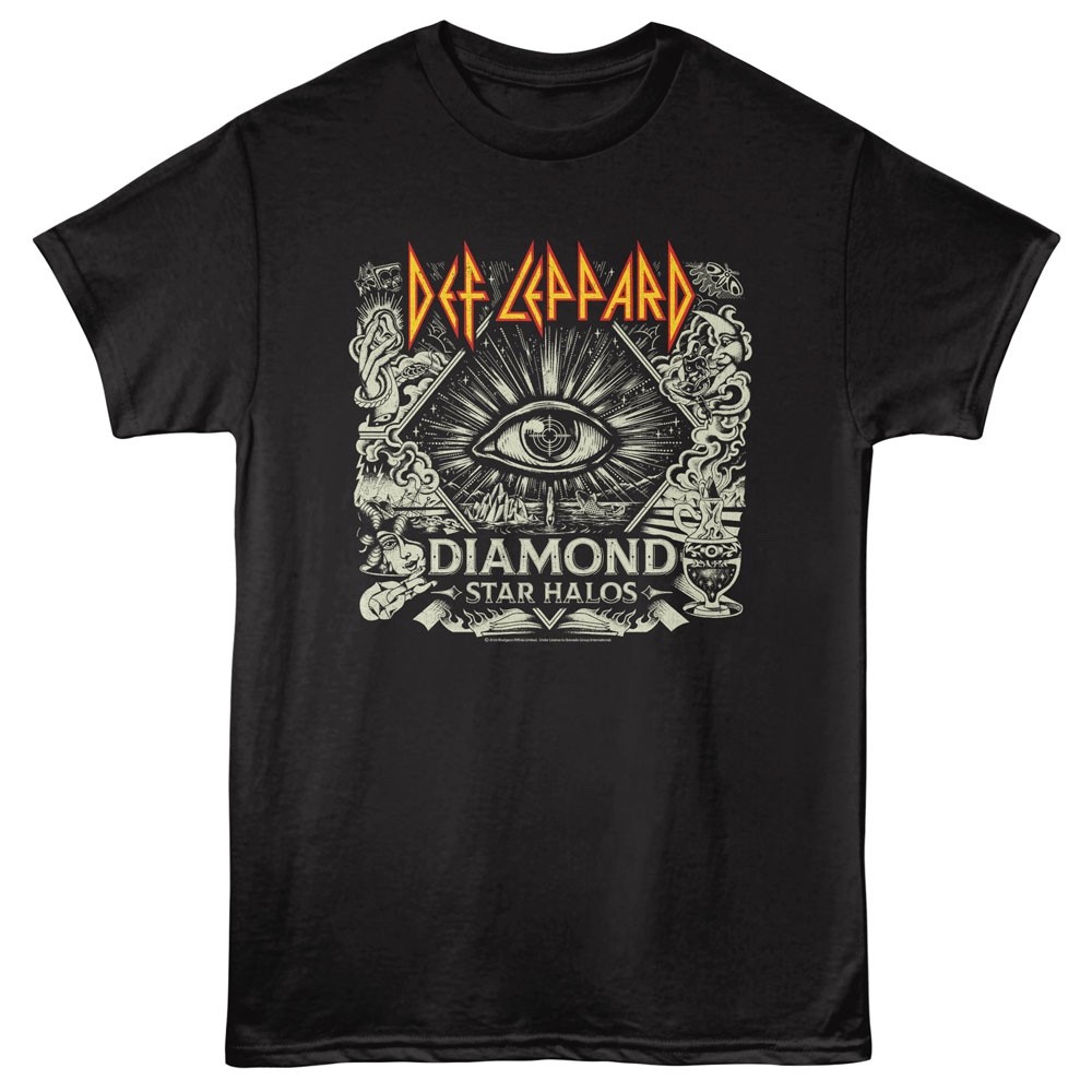 Def Leppard T Shirt DIAMOND STAR HALOS New Heavy Metal Music Black Cotton