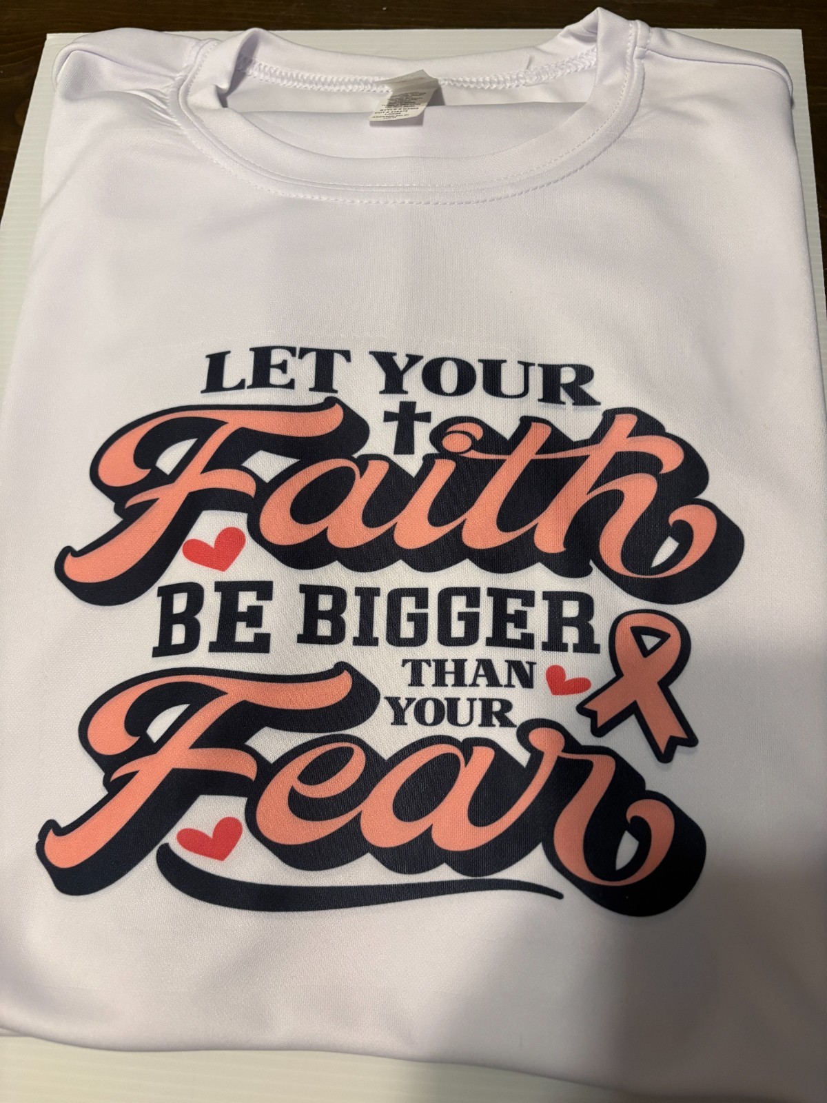 Breast Cancer Awareness Faith Over Fear Shirt Adult Large – Ribbon A4 New