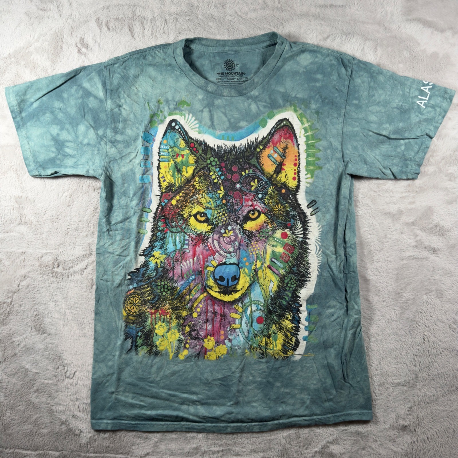 The Mountain Psychedelic Wolf Tie Dye T-Shirt Alaska Sleeve Mens Large Blue