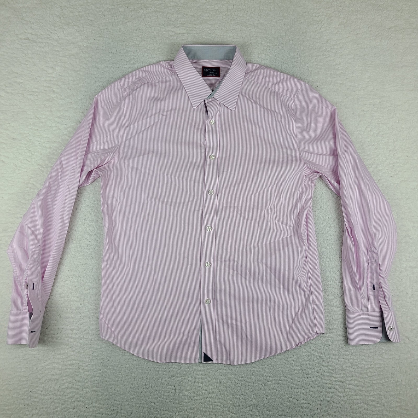 UNTUCKit Dress Shirt Mens Medium Pink Striped Slim Fit Wrinkle Free Button Up