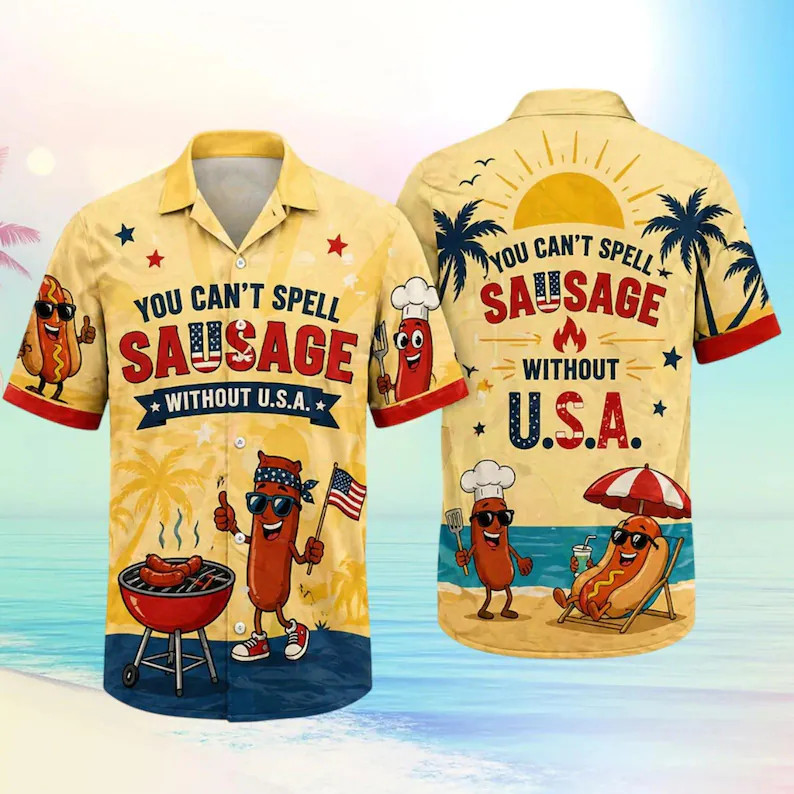 Funny Patriotic Hot Dog Hawaiian Shirt, USA BBQ Summer Party Shirt