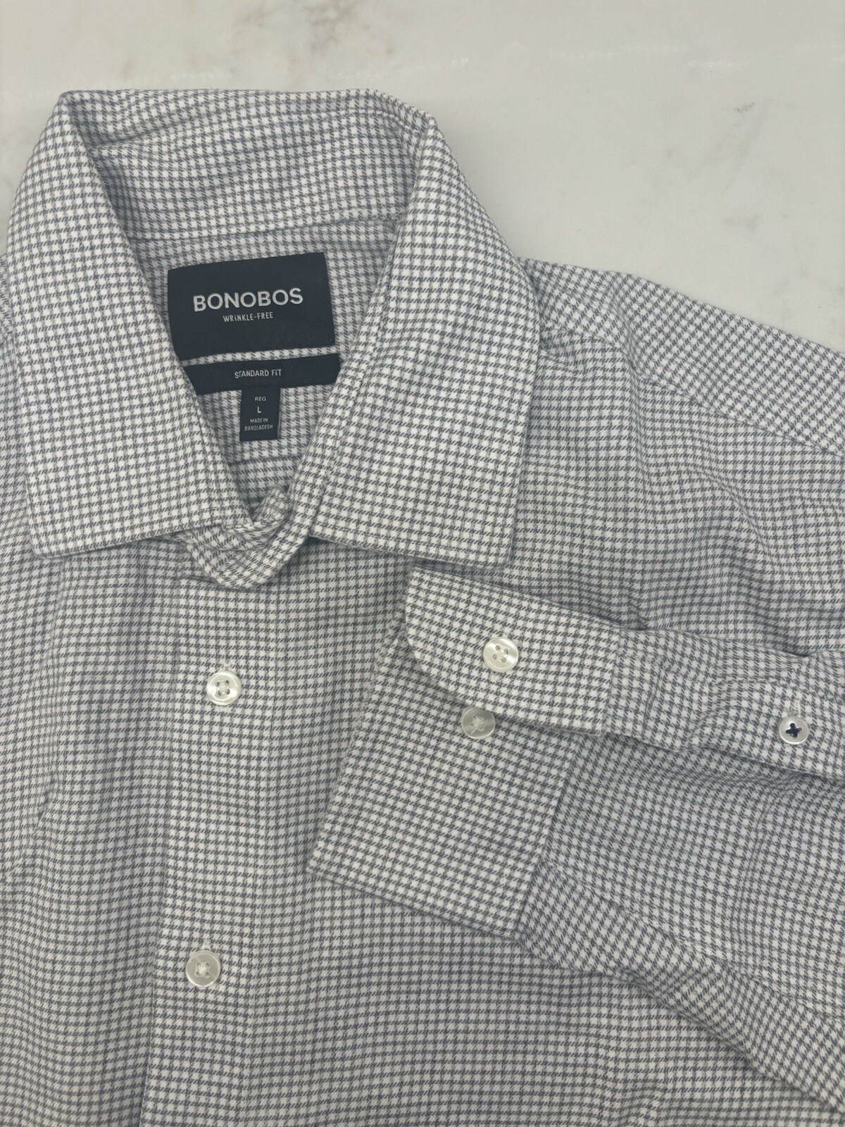 Bonobos Wrinkle Free Standard Fit Long Sleeve Button Up Check Stretch Large
