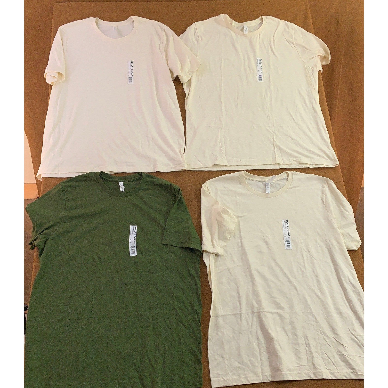 Bella + Canvas Adult 2XL Green Solid Crew Neck Short Sleeve T-Shirts 4 Piece New
